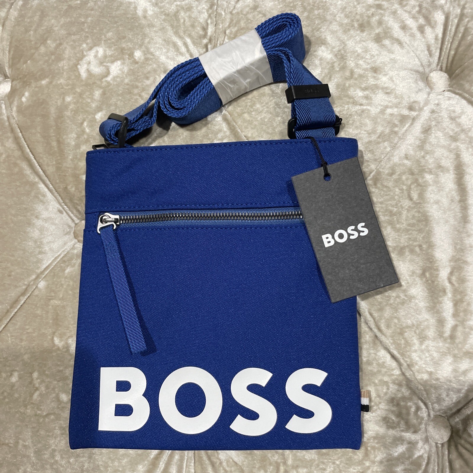 Hugo Boss $108 Pixel Logo Recycled Material BLUE Envelope Sling Shoulder Bag