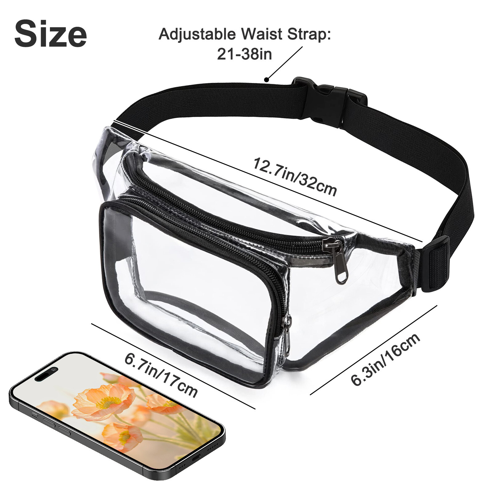 Clear Waist Pouch Bag Transparent Zipper Fanny Pack Adjustable Strap Travel Gift