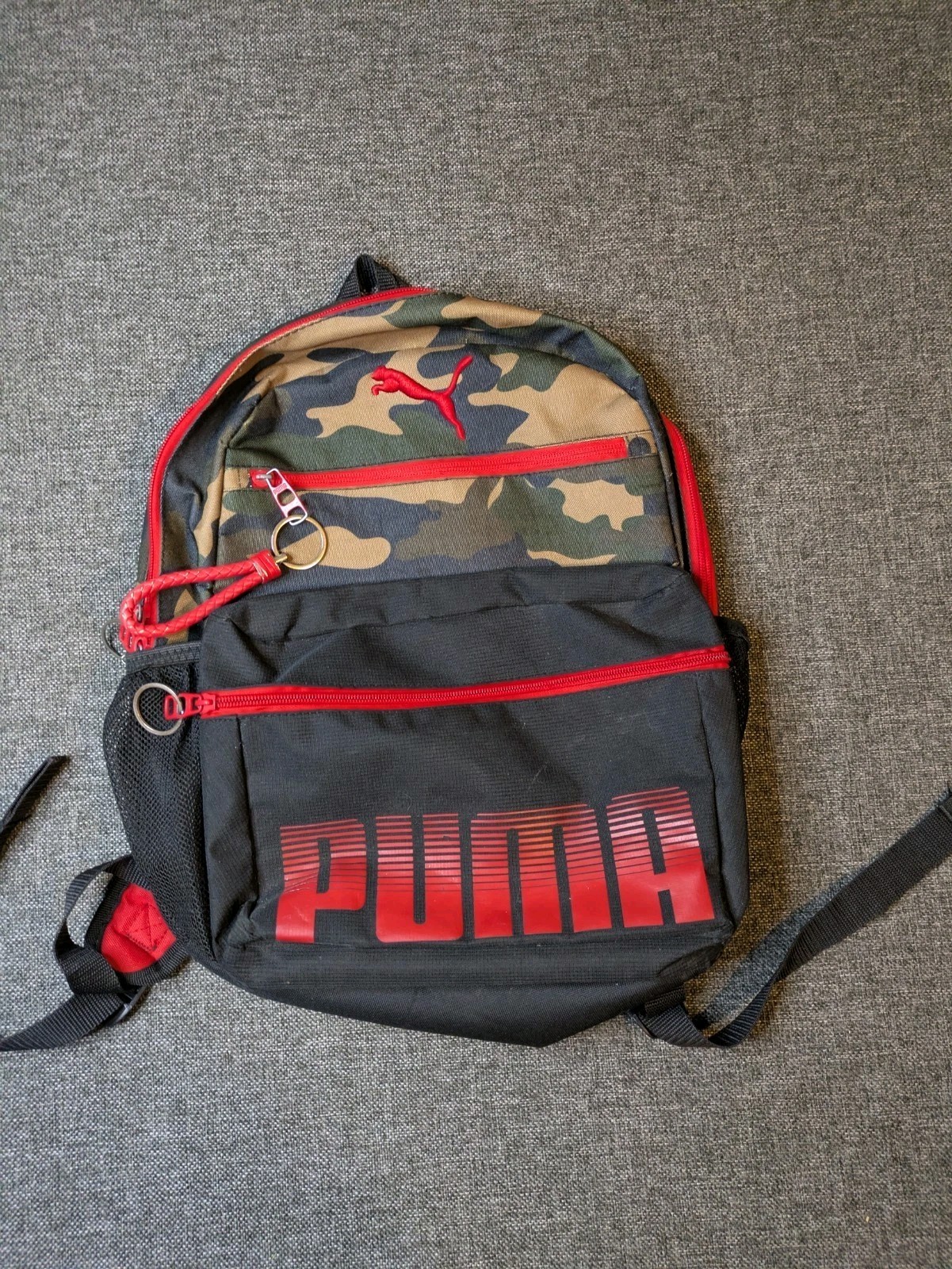 PUMA Red & Black Camo Backpack With Multiple Pockets School Bag