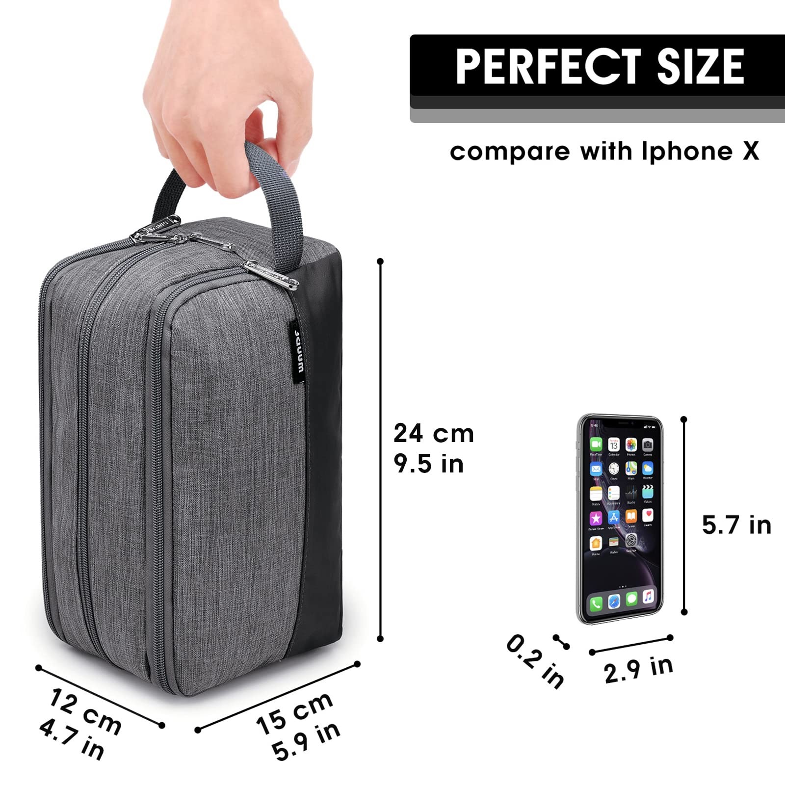 Toiletry Bag for Men Hanging Dopp 10.2×4.7×5.9 Inch (Pack of 1), Denim Grey