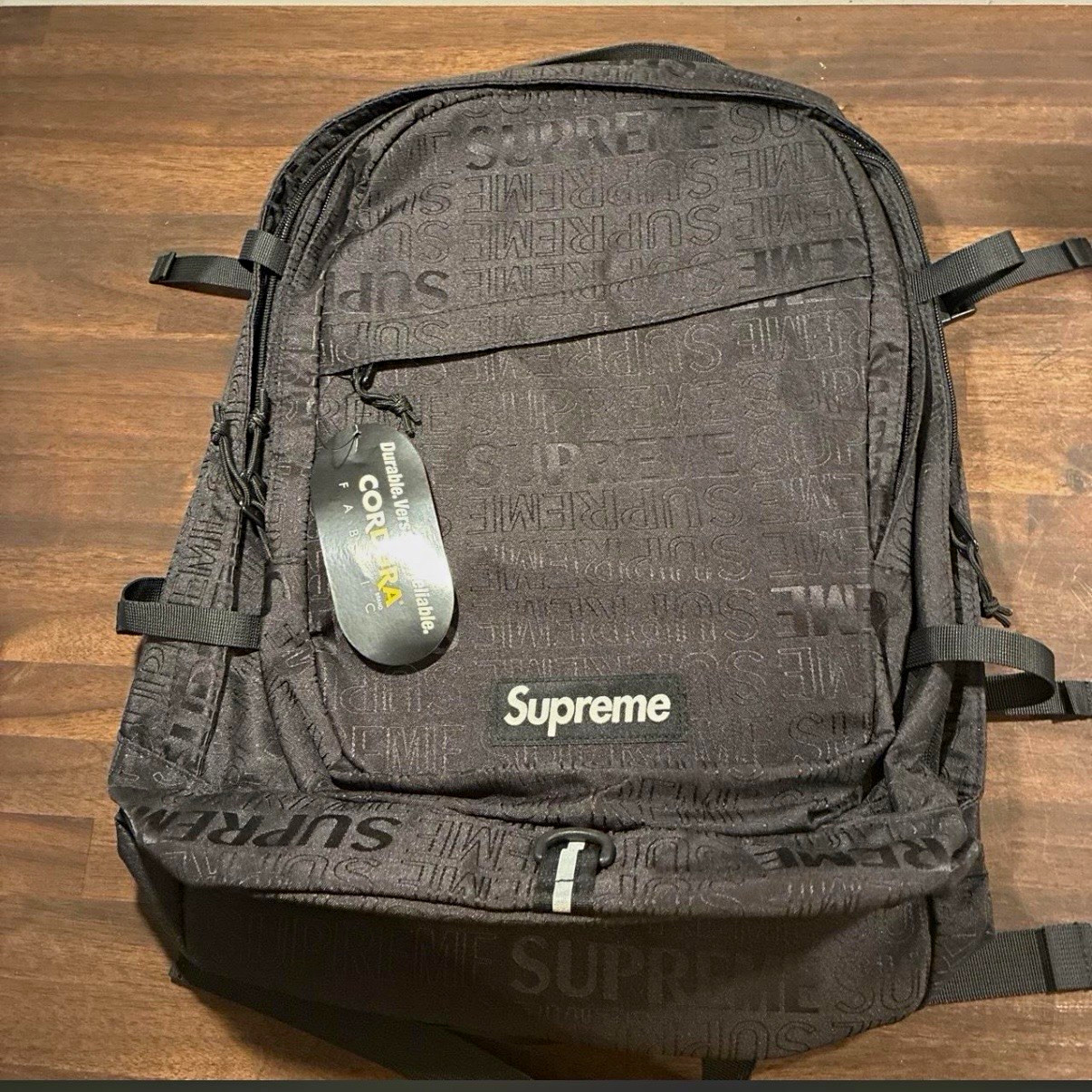 NEW Supreme SS18 Black Logo Backpack Zip Closure Adjustable Padded Straps Unisex