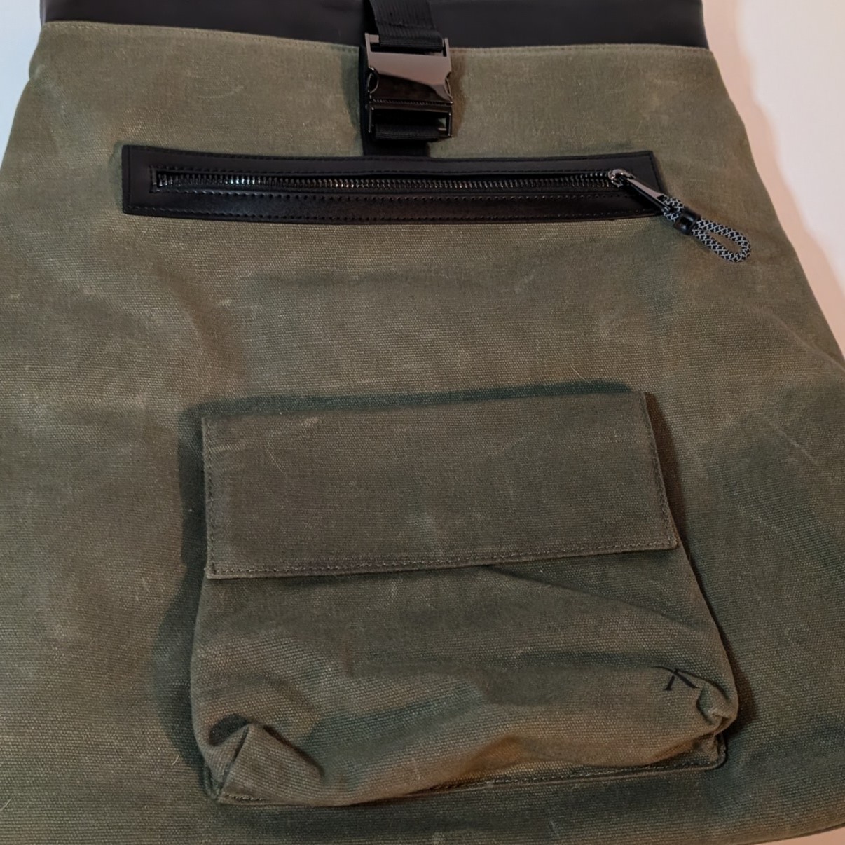 Express Rolltop Backpack Canvas Motorcycle Bicycle Messenger Bag, Green & Black