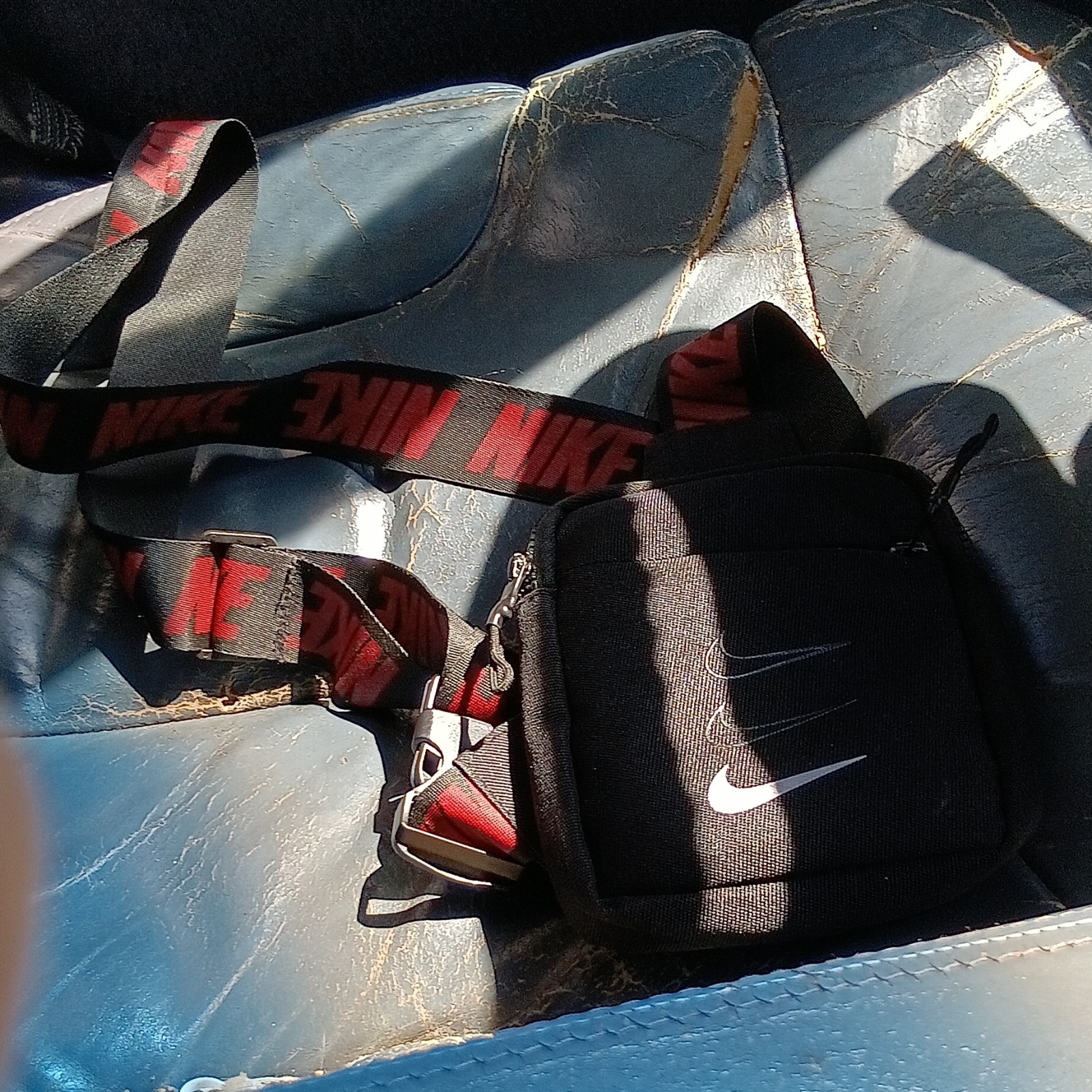 Nike Black/Red Small Crossbody Bag, Zip Closure, Adjustable Strap