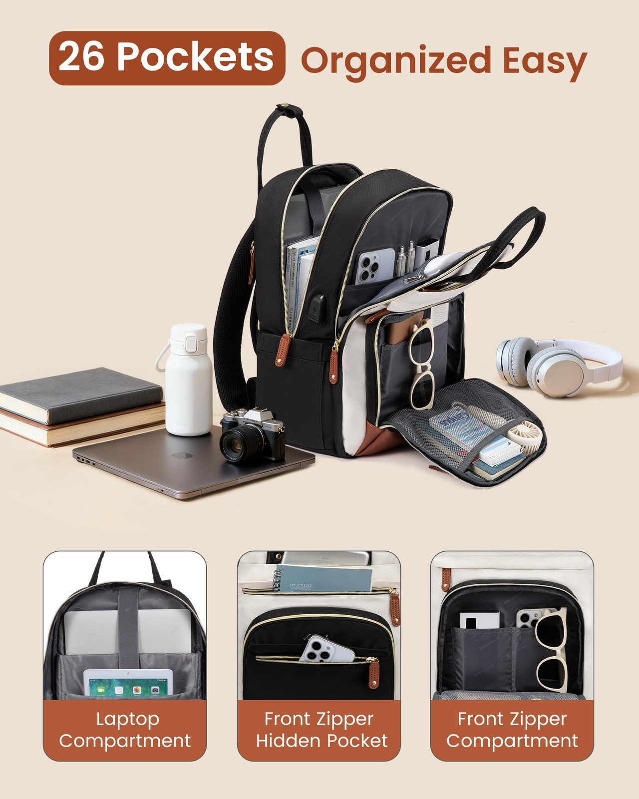Laptop Backpack Women with USB Port Design,17.3 inch Waterproof Work Travel B…