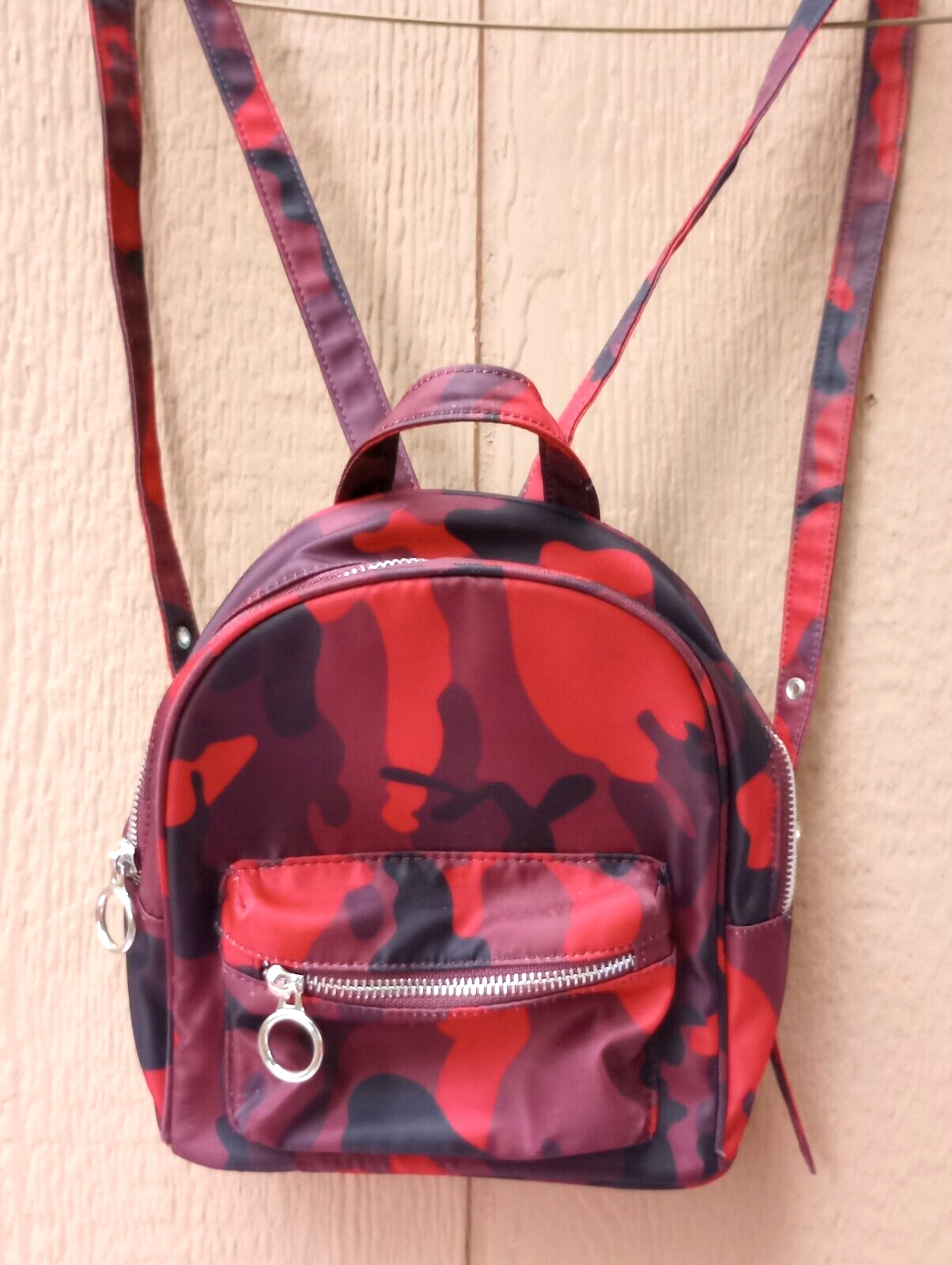 Forever 21 Red & Black Camouflage Backpack Carry Shoulder Travel Book Bag
