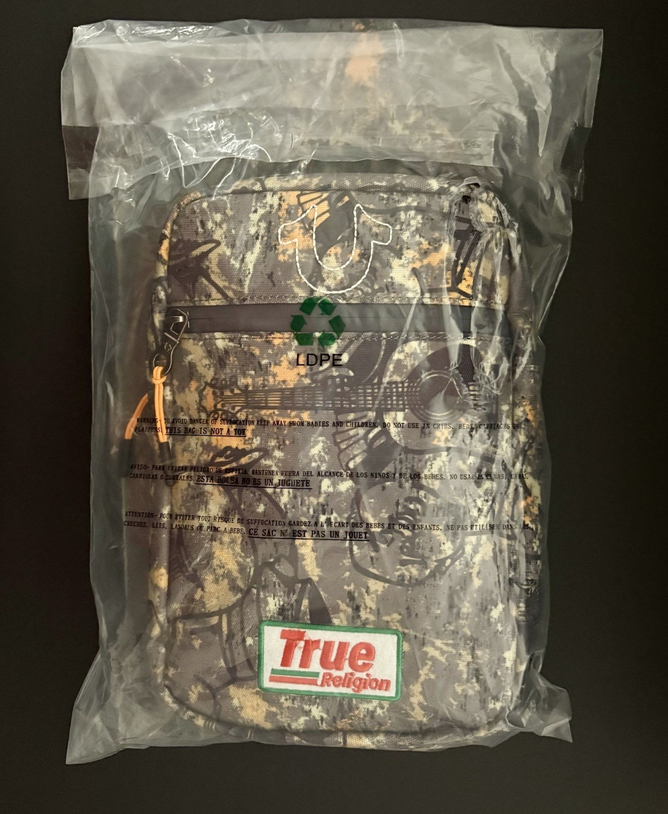 True Religion Monogram Horseshoe Crossbody Petrol Sling Camo New W/Tag