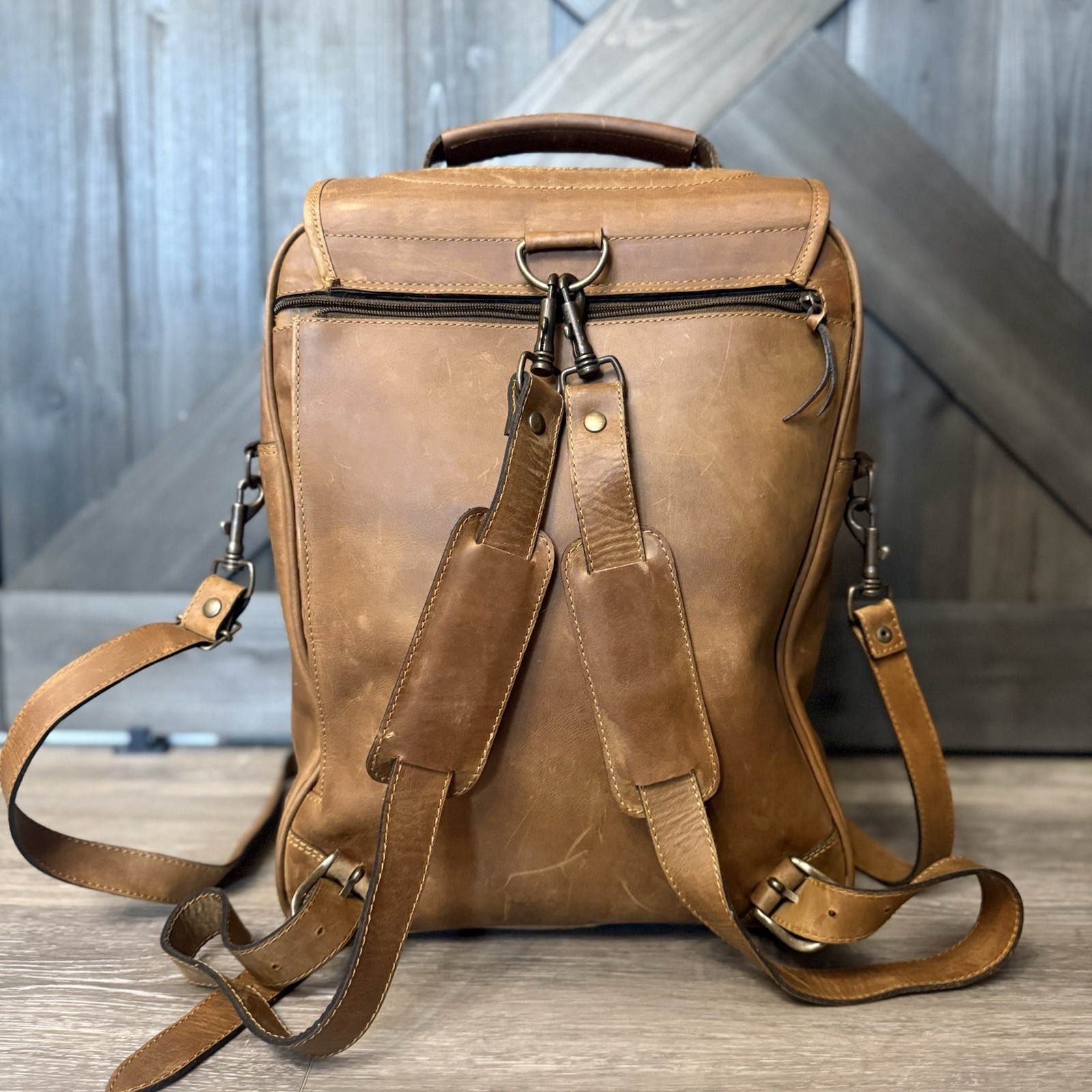 Leather Backpack 3-in-1 Brown Spanish Laptop Bag Briefcase Travel Café Leather
