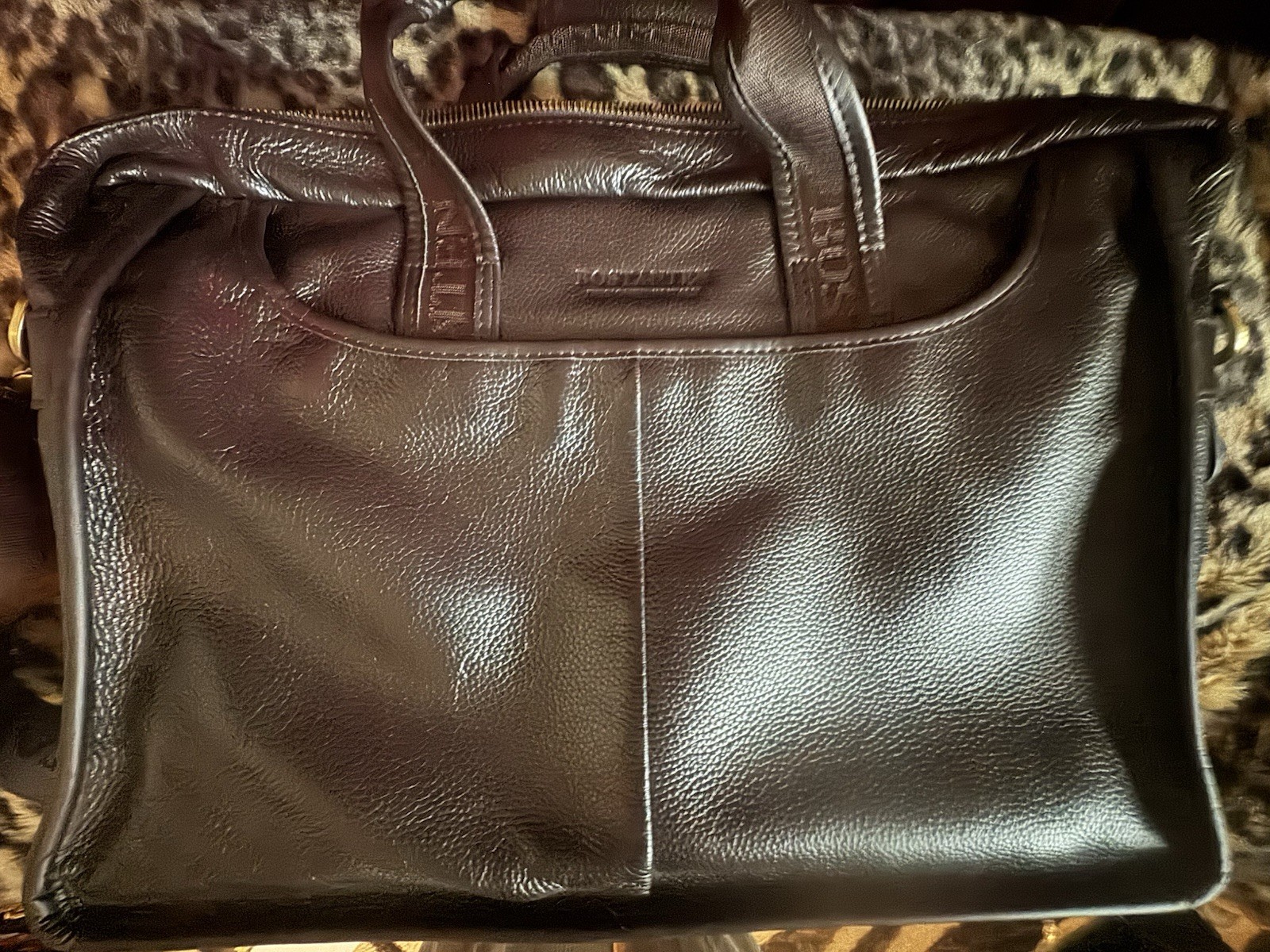Bostanten Brown Pebbled Leather Briefcase Messenger Laptop Bag Shoulder Strap
