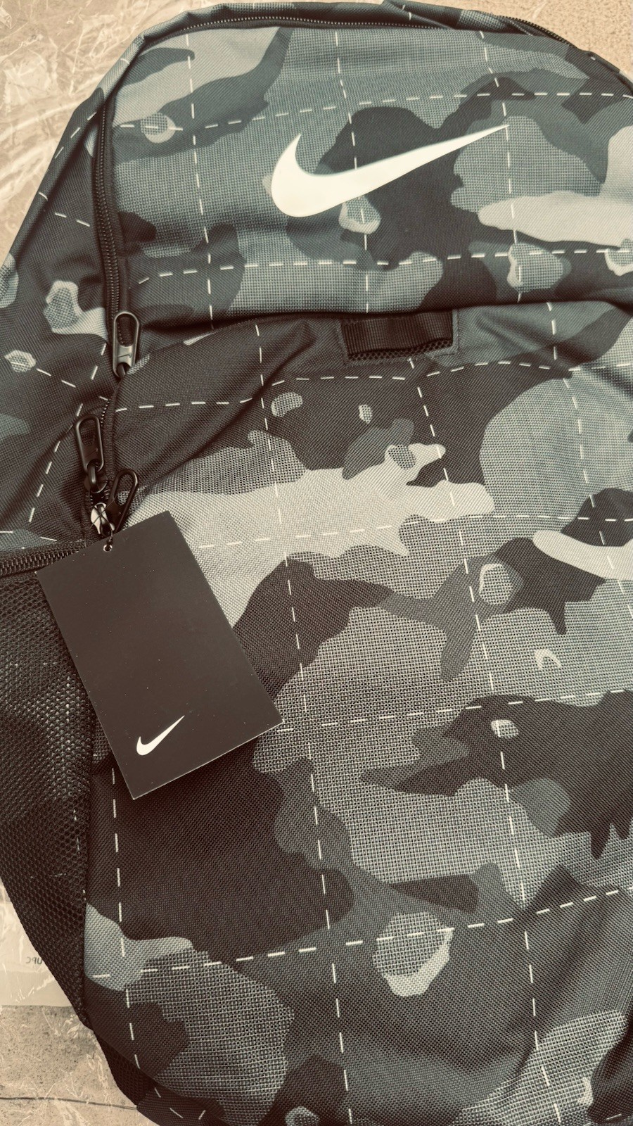 Nike Brasilia XL Backpack Black/Gray Camo Zip Bottle Pocket Padded Straps