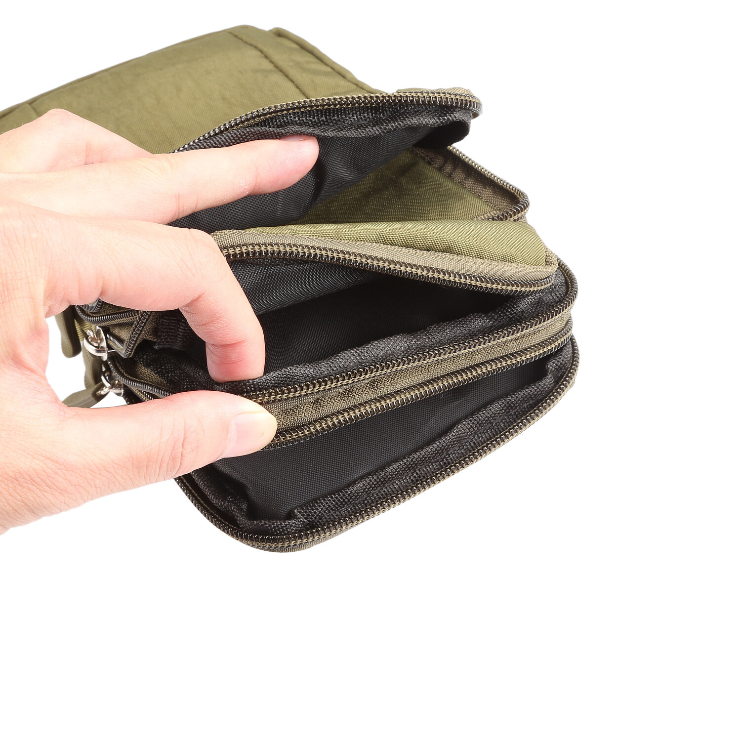 Men Bag Multi Layers Zipper Shoulder Bag Casual Portable Travel Crossbody Bag