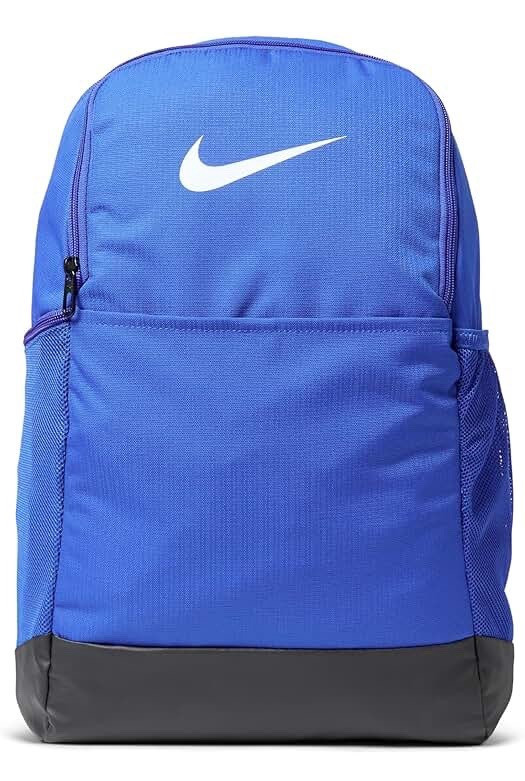 Nike Blue/Black Backpack Zip Adjustable Strap Outer Pockets Medium White Swoosh