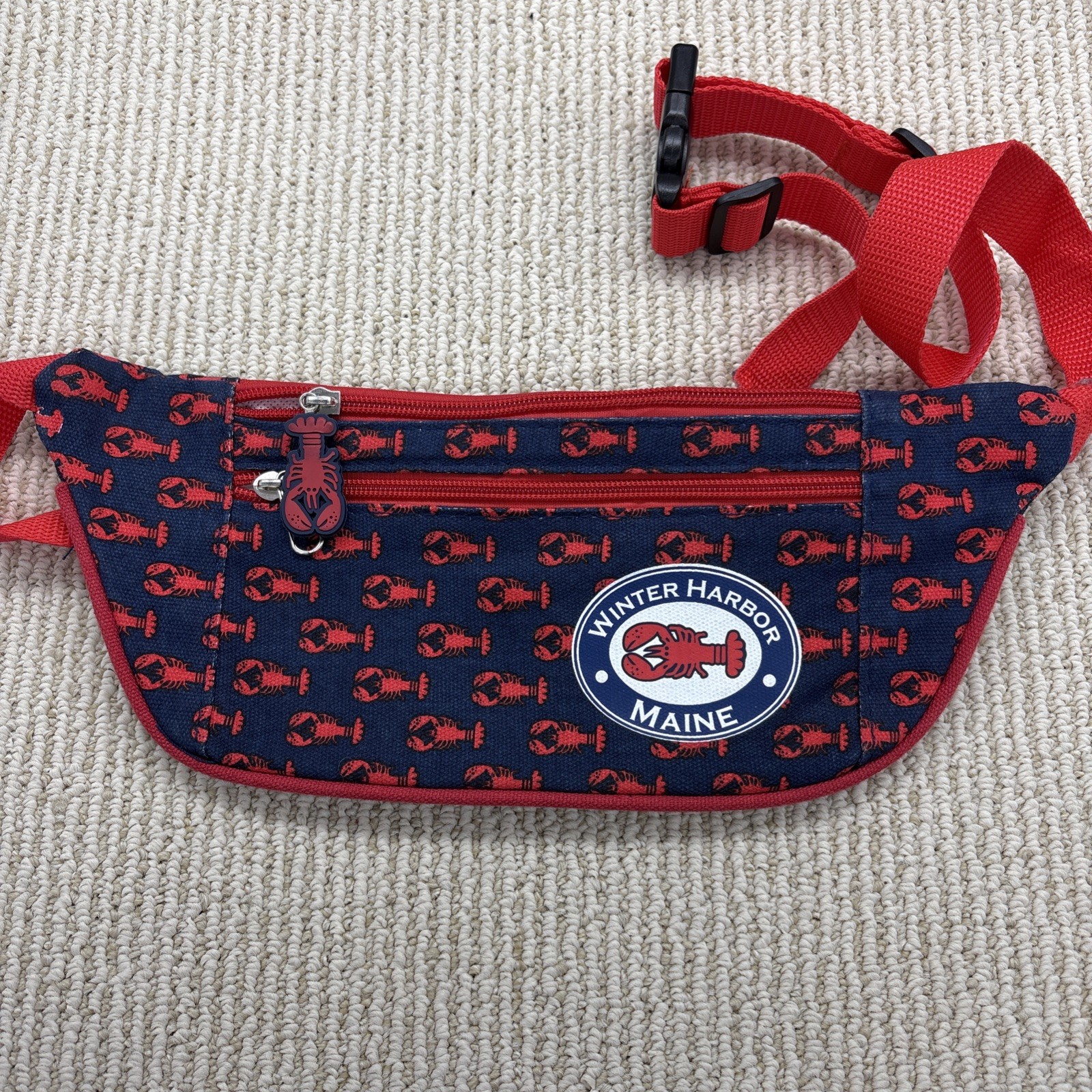 Winter Harbor Maine Fanny Pack Bag Lobster Print All Over Canvas