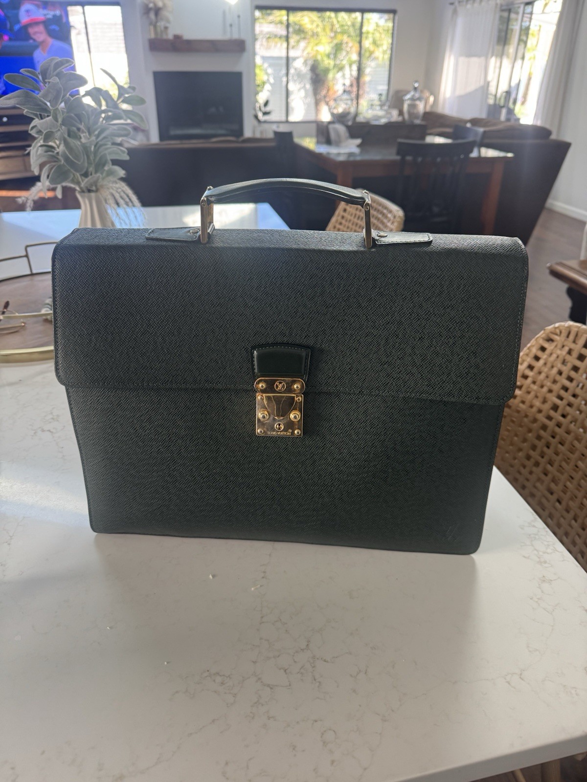 Louis Vuitton Authentic Taiga Green Suitcase Business Bag