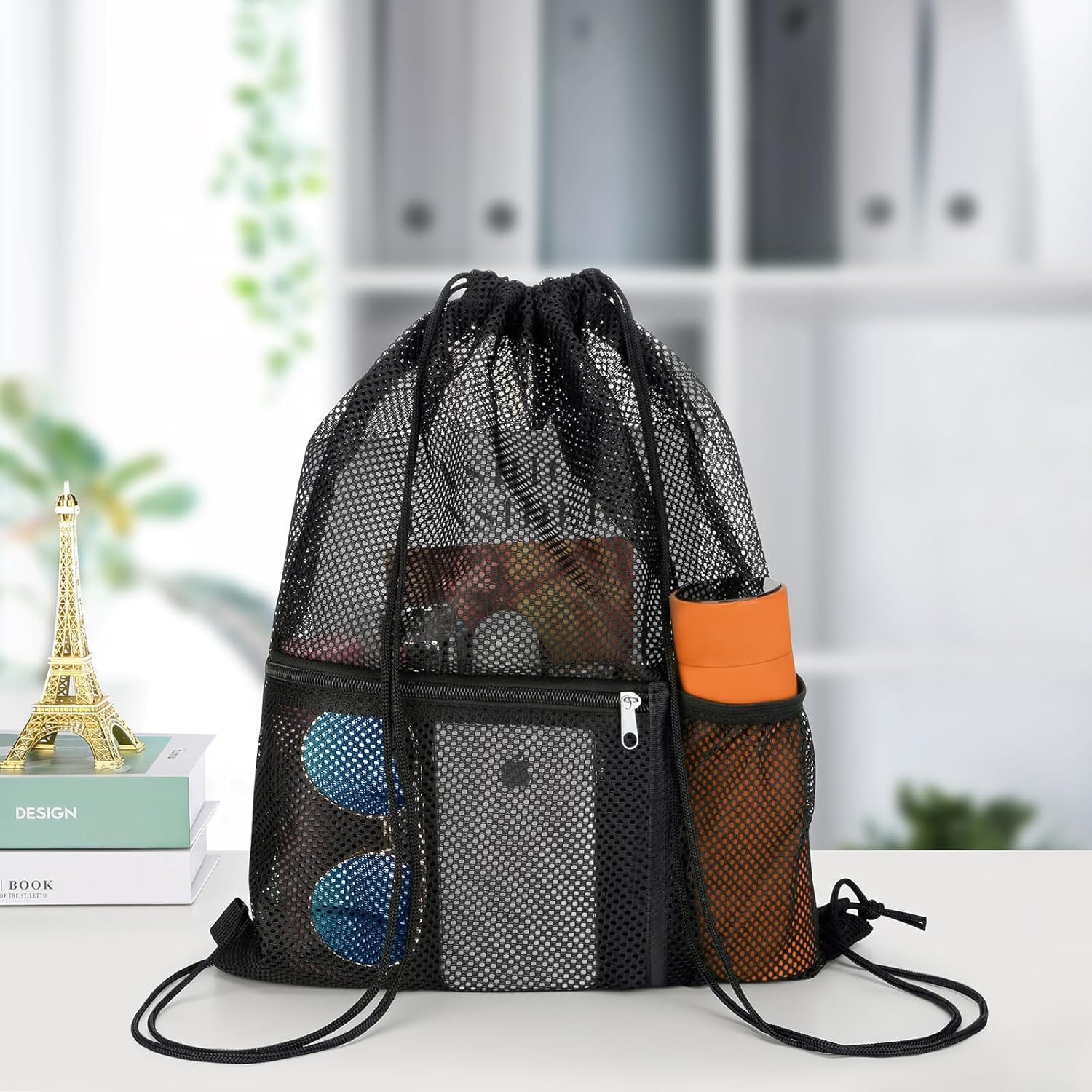 2 PACK Mesh Drawstring Backpack Bag, Multifunction Mesh Bag for Swimming, Athlet