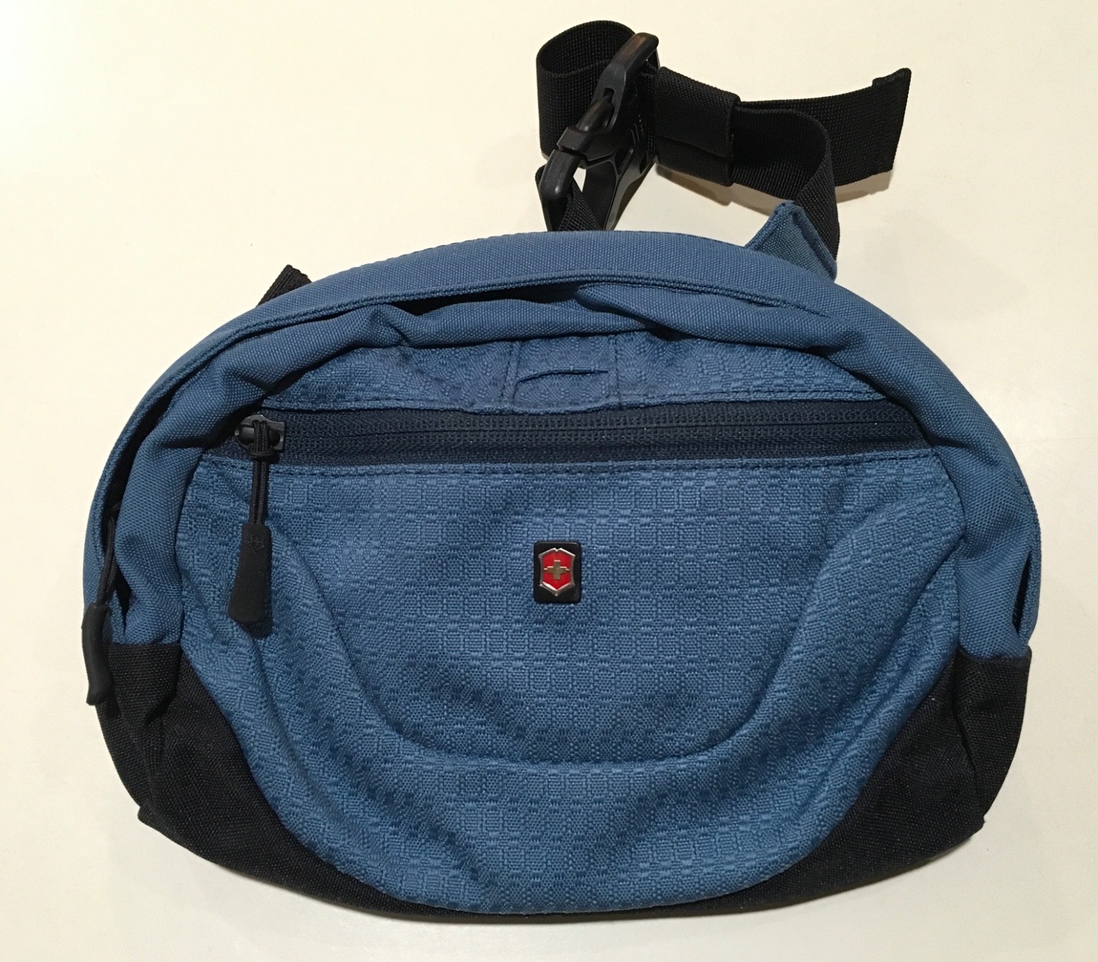 Victorian Swiss Army Belt Bag Fanny Pack Blue And Black 6×8” webbed belt 1.5”