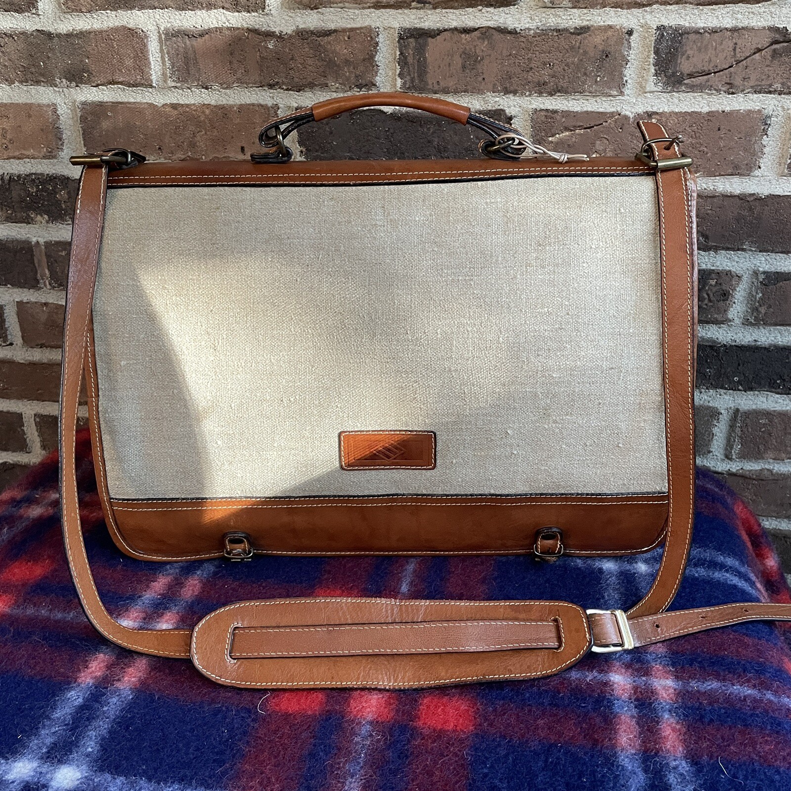 VINTAGE 1990s JOSEPH ABBOUD HEMP CANVAS LEATHER MACBOOK PRO BRIEFCASE BAG R$998