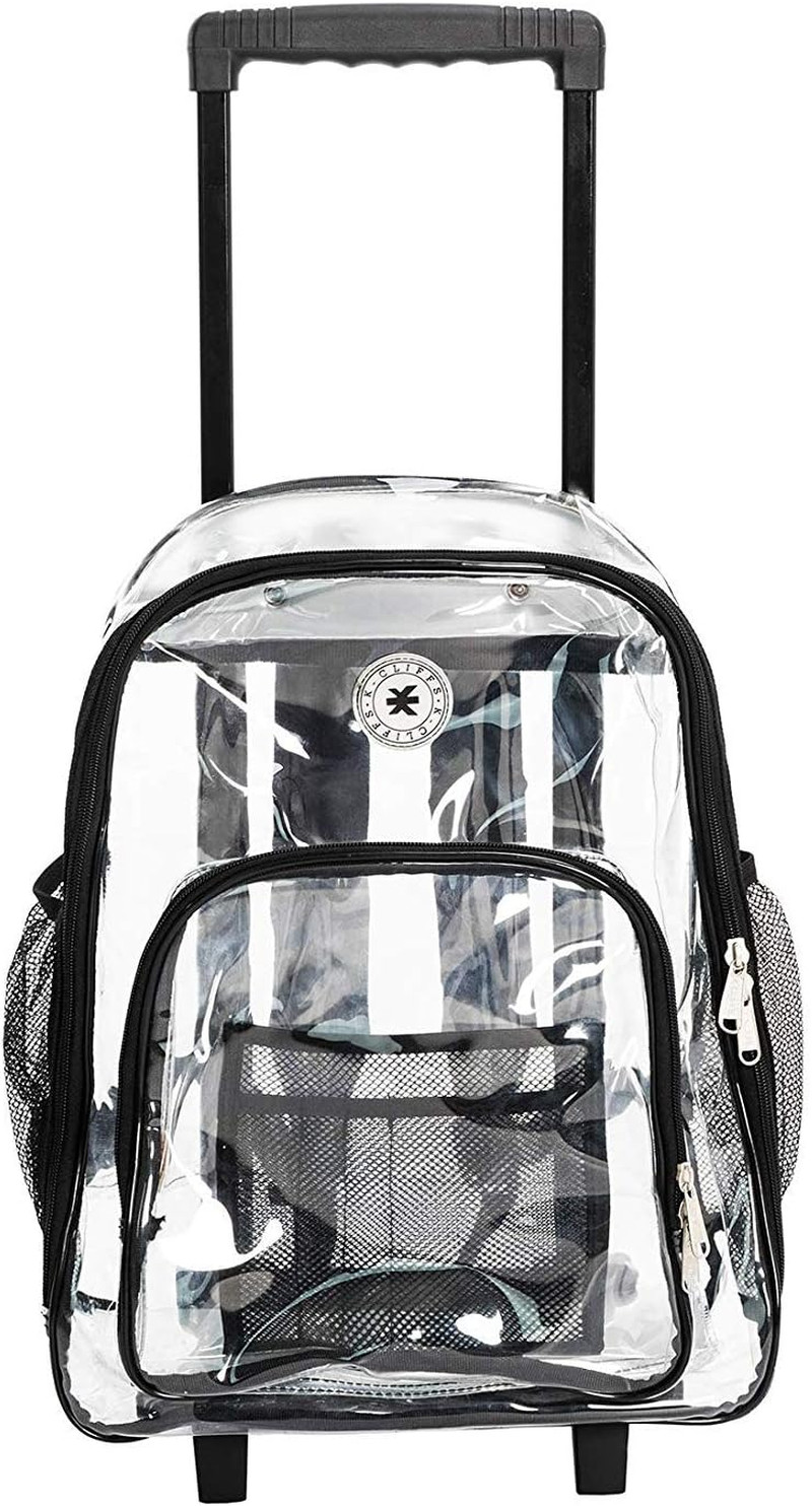 Rolling Clear Backpack Heavy Duty Bookbag Quality See through Workbag Travel Day