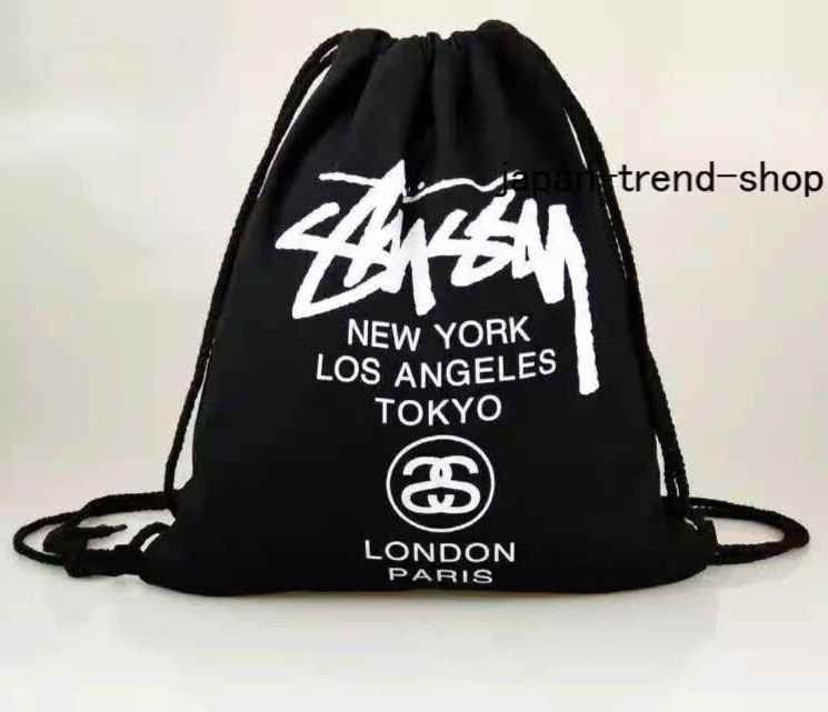 STUSSY Eco Drawstring Bag Knapsack Backpack W/ inner pocket Black Genuine Japan