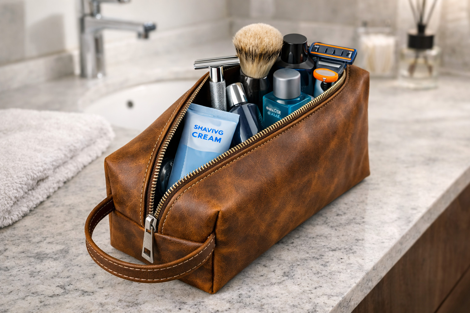 Leather Toiletry Bag – Full Grain Men’s Dopp Kit Travel Case