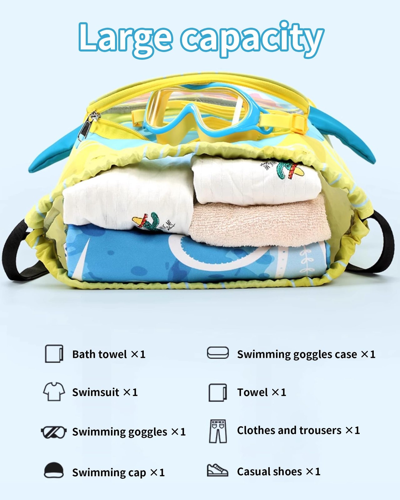 Drawstring Gym Bag Swim Bags,Waterproof Cute Big Shark Draw String Sackpack B…