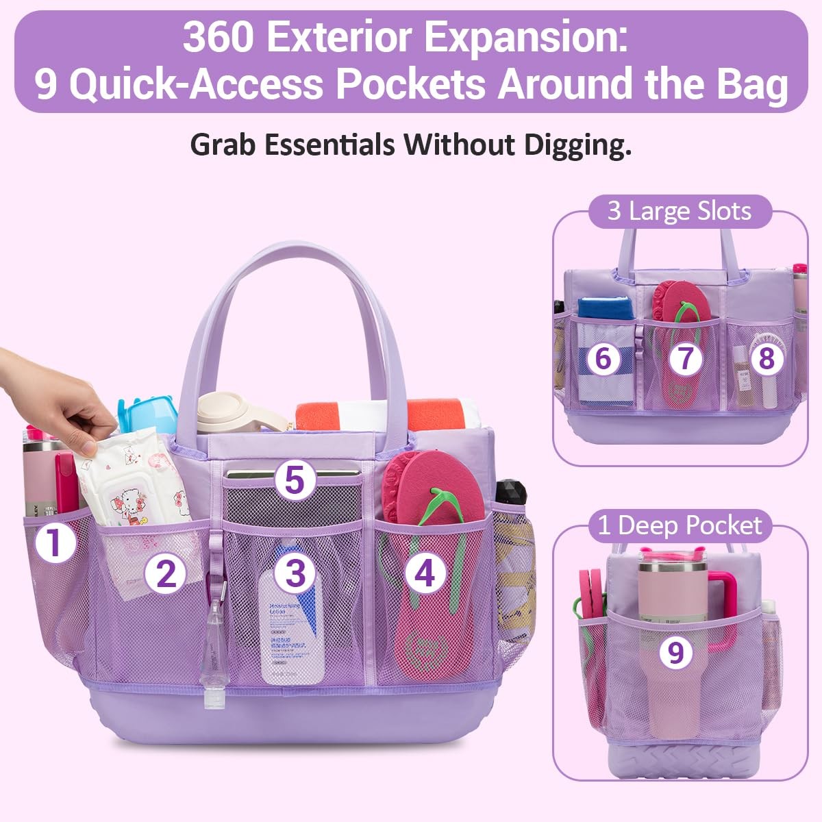 Beach Bag Organizer Insert for Extra Large Bogg Original – Large, Purple