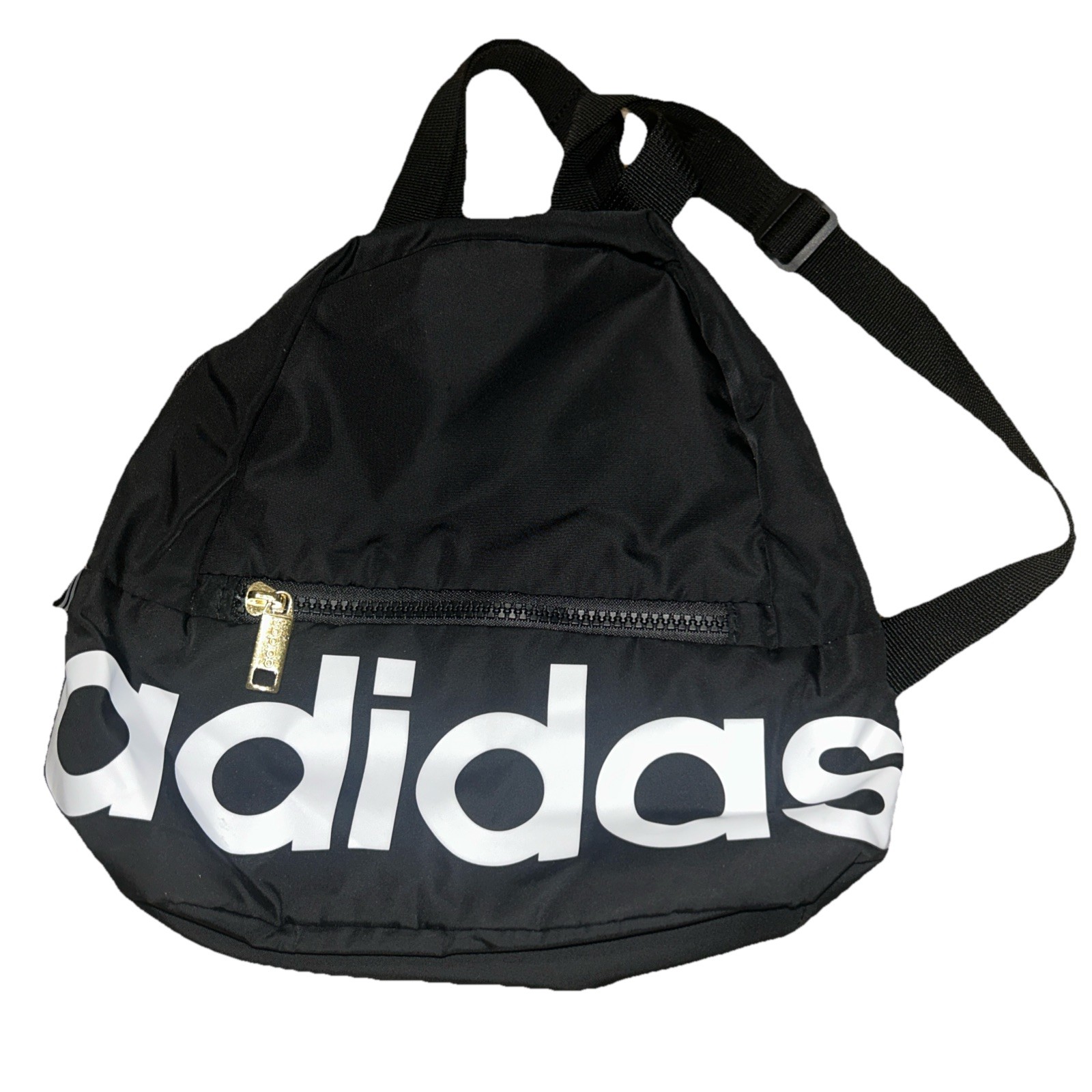 ADIDAS Unisex Linear MINI Backpack White Black 10” H x 11” W x 4”D GOLD ZIP FS