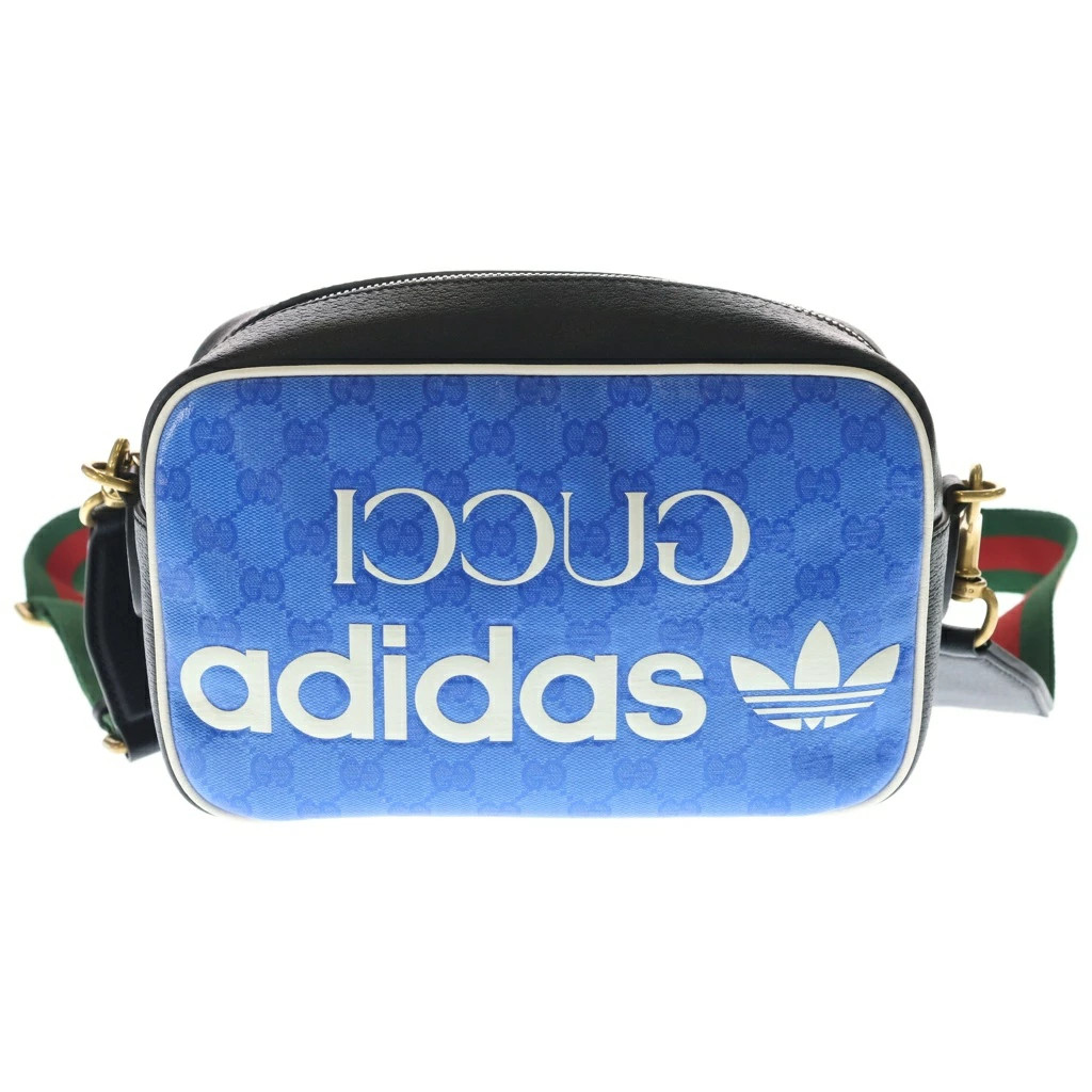 Gucci adidas Adidas Logo PVC Leather Shoulder Bag Black Blue 702427 498879 New