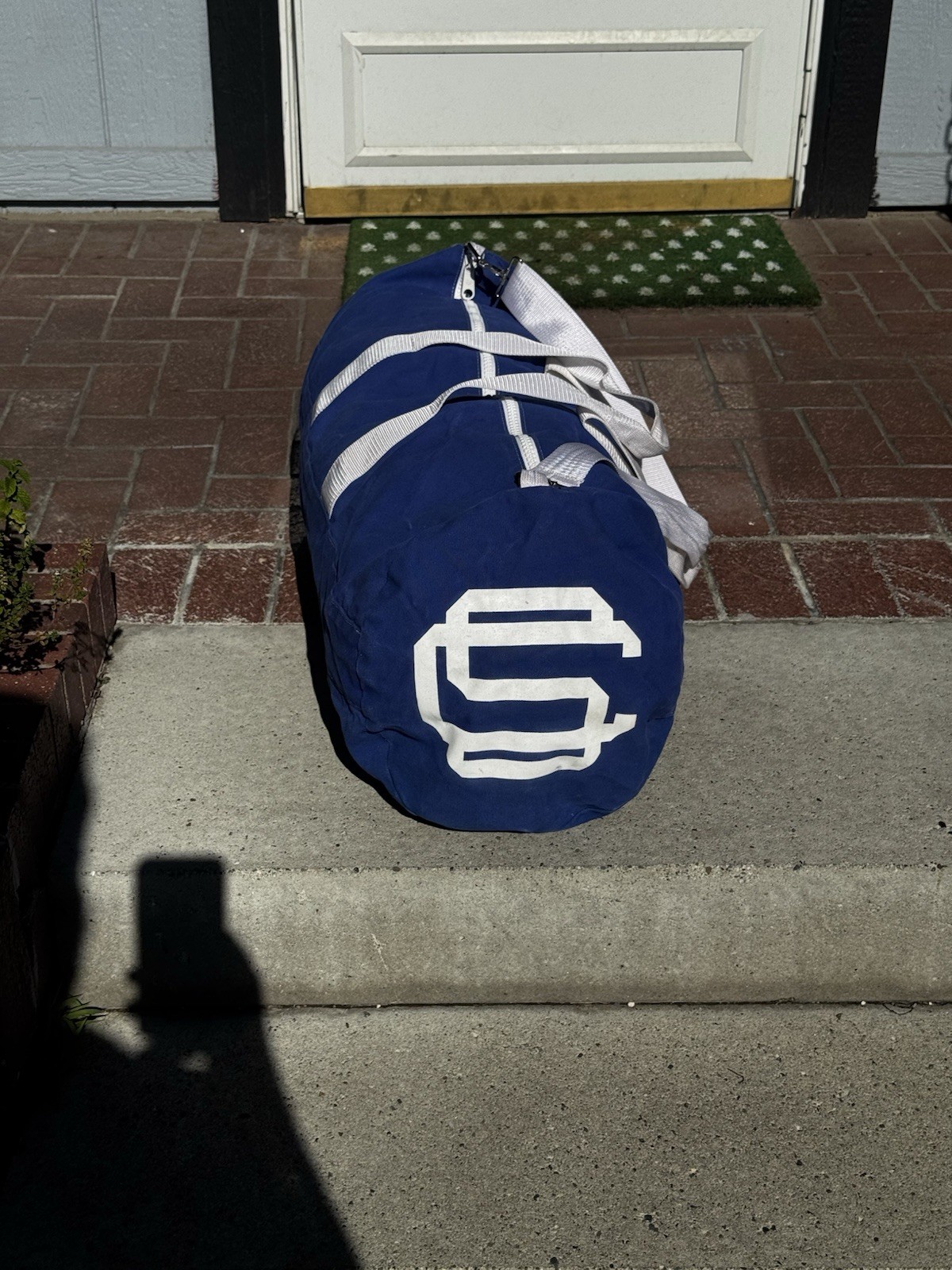 Vintage Jensen Lee USA Canvas Dodgers XL Duffel Bag Blue White 33” Baseball