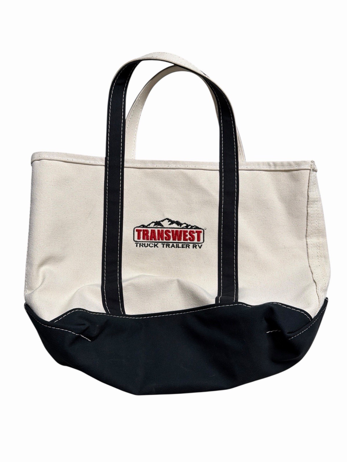 LL Bean Canvas Boat and Tote Bag Made in USA Black Embroidered 17×10