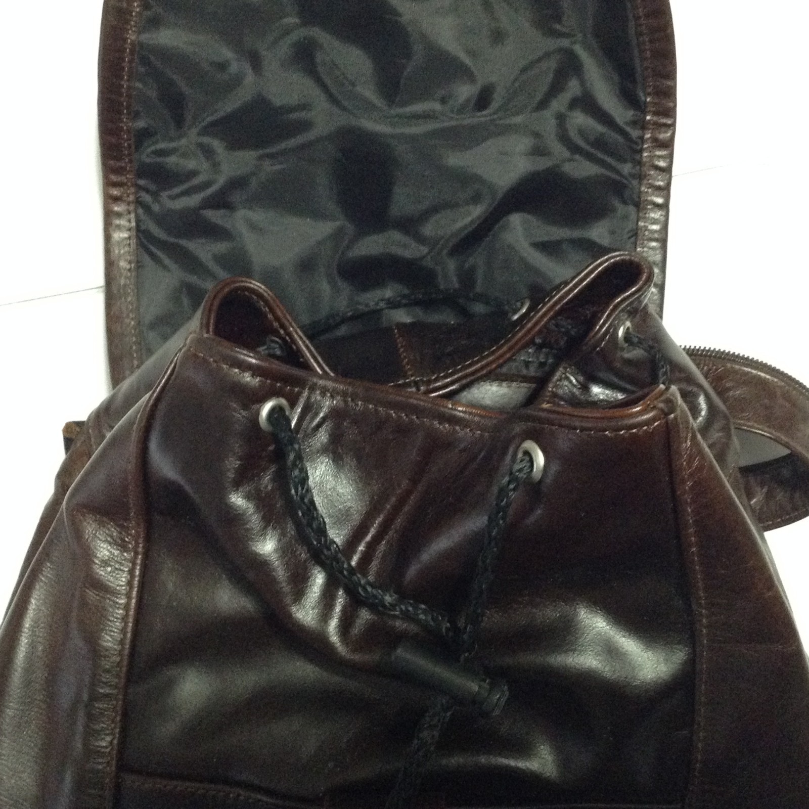 Leather Backpack 13 inch Rucksack Dark Brown Urban Drawstring Travel Bag