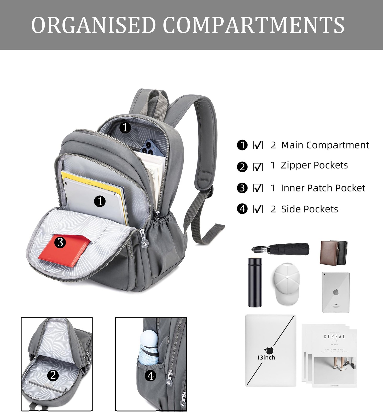 Hiking Waterproof 13 Inch Laptop Backpack Purse Travel Daypack Men Women