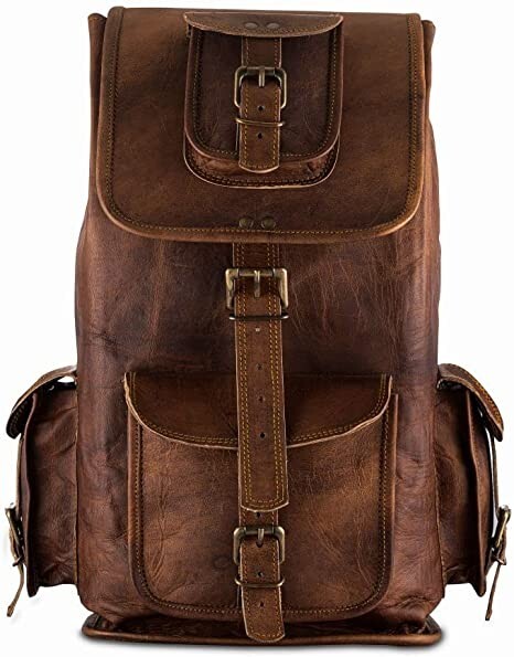 Vintage Full Grain Leather Backpack Men’s Rucksack Laptop Bag Travel Daypack 20″
