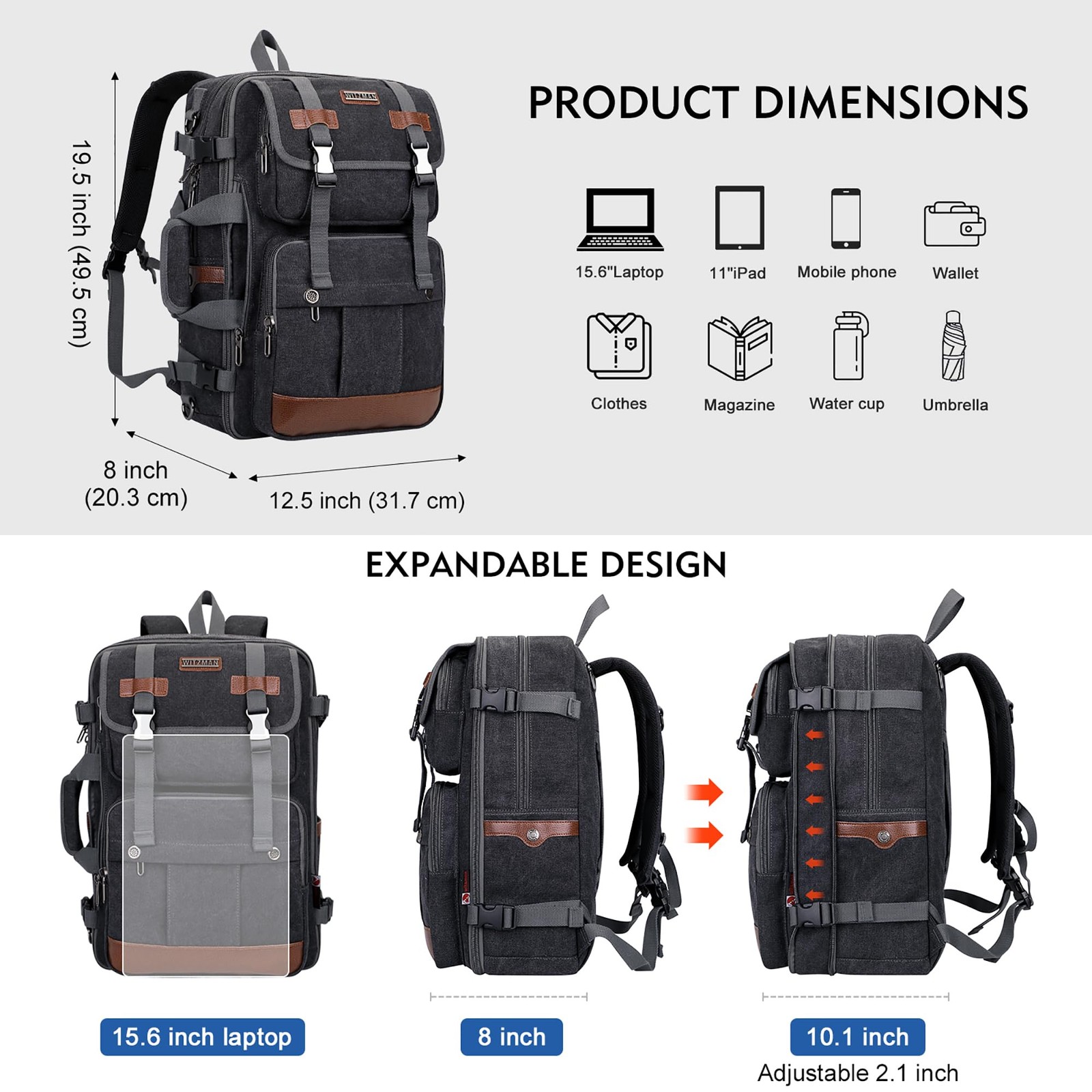 Canvas Travel Backpack for Men Large Laptop Backpack Fit 16 inch Carry-on Air…