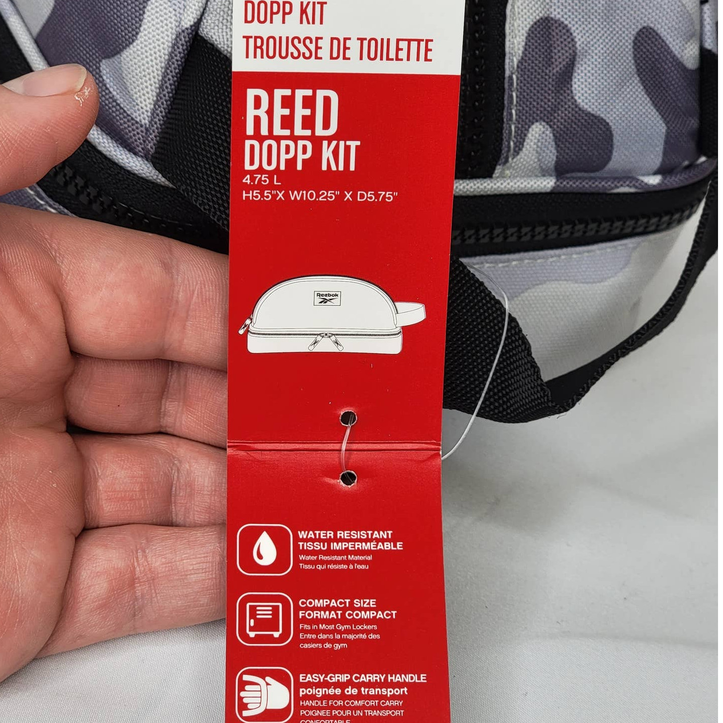 Reebok Reed Dopp Kit Toiletry Bag Travel Case Gray Camo 2 Compartment Zippers