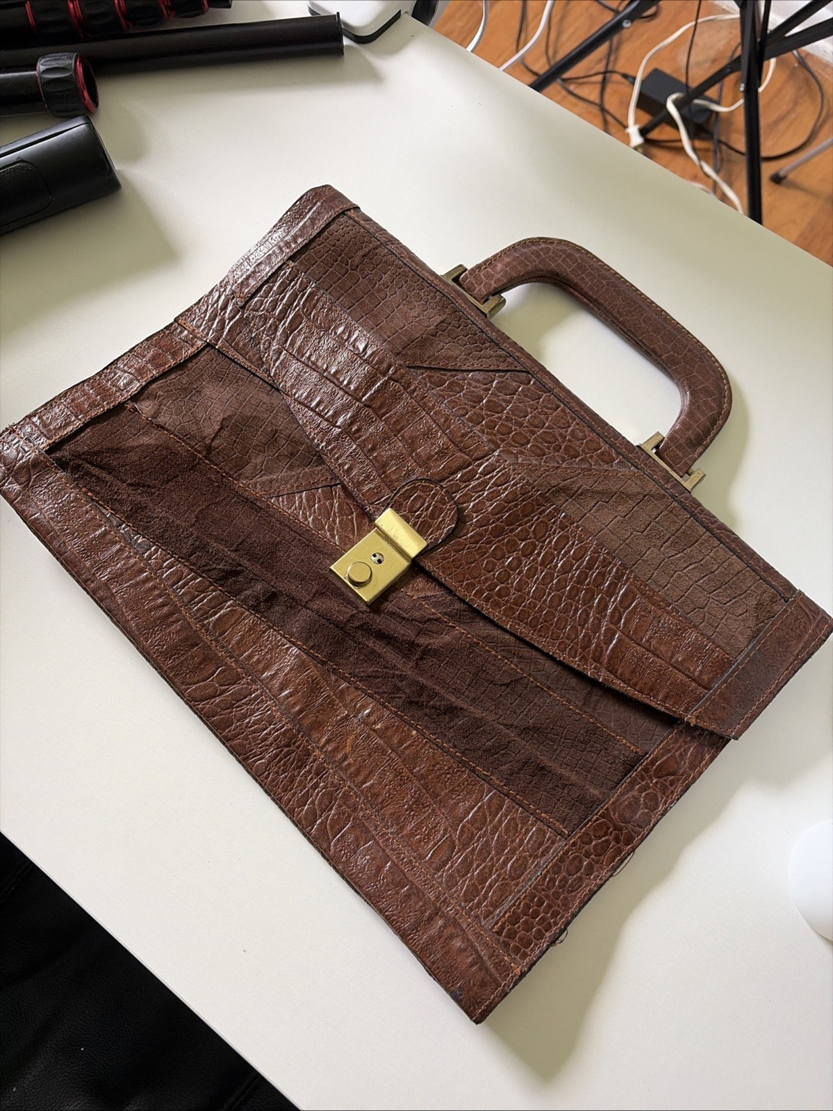 Embossed Crocodile Leather Briefcase Portfolio Vintage Ipad Laptop Notebook Bag