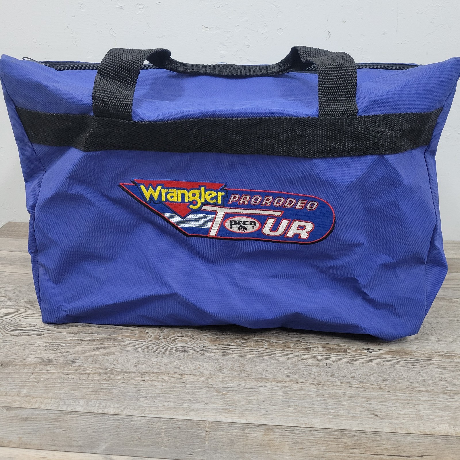 Wrangler Duffel Bag Blue Pro Rodeo Tour PRCA Western Embroidered Carry On Travel