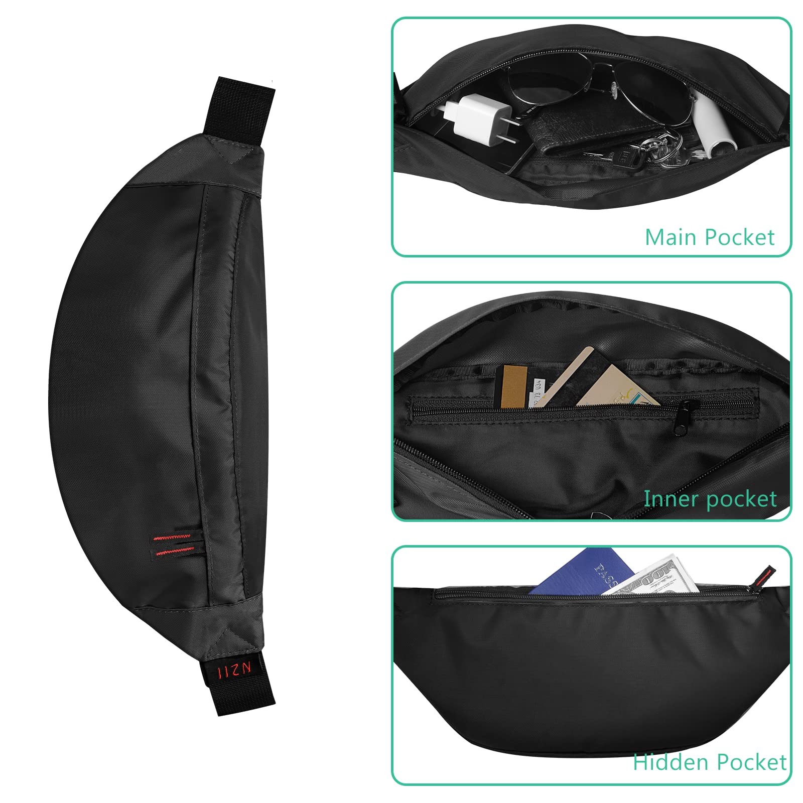 Running Fanny Pack Waist Belt Bag Lightweight Travel Sports Hiking 355 Black