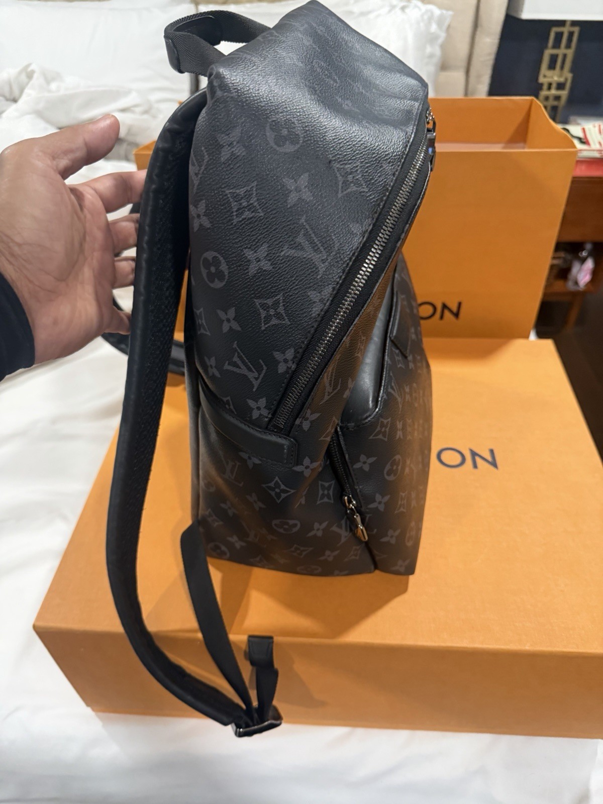 Louis Vuitton Monogram Eclipse Black/Gray Backpack Zip Pockets