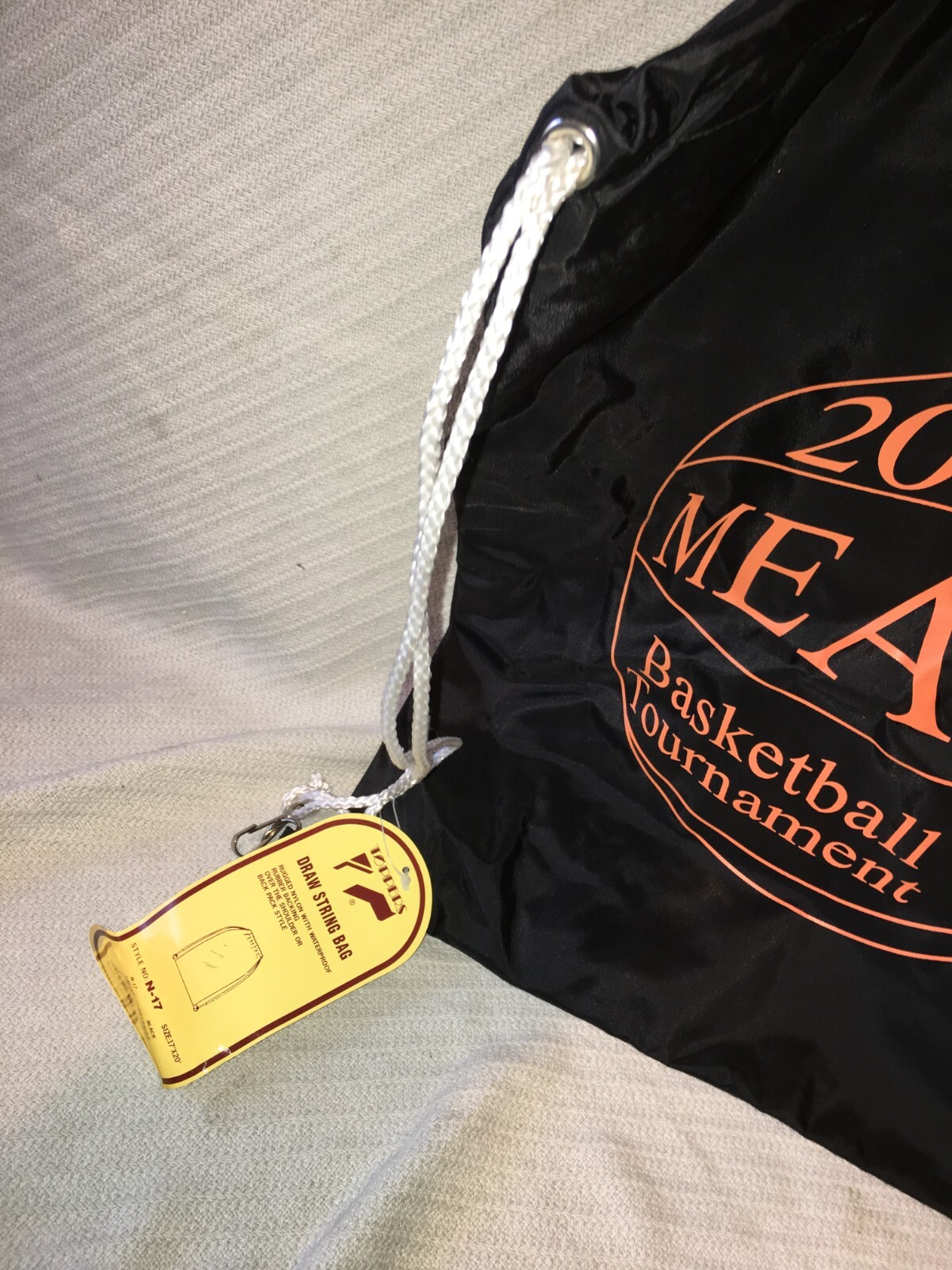 NOS W/TAGS TOPPERS DRAWSTRING BAG BLACK 17X20″ MEAC BASKETBALL TOURNEY 2001 COKE