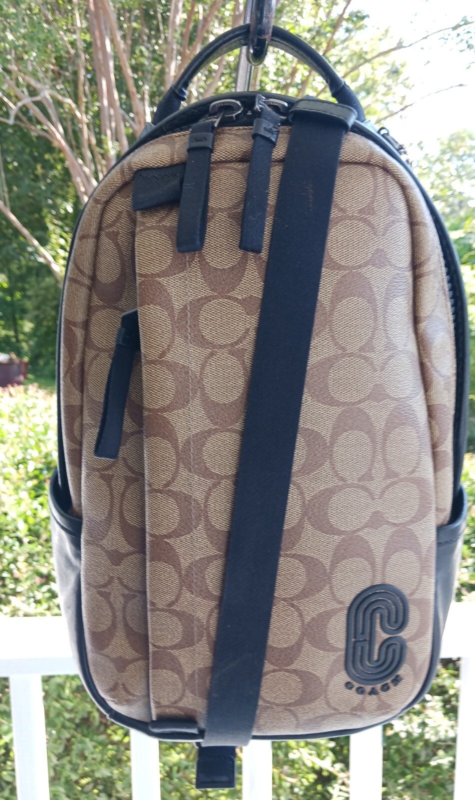 Coach 89909 Moto Edge Black & Beige Signature C Coated Canvas w/Leather Backpack