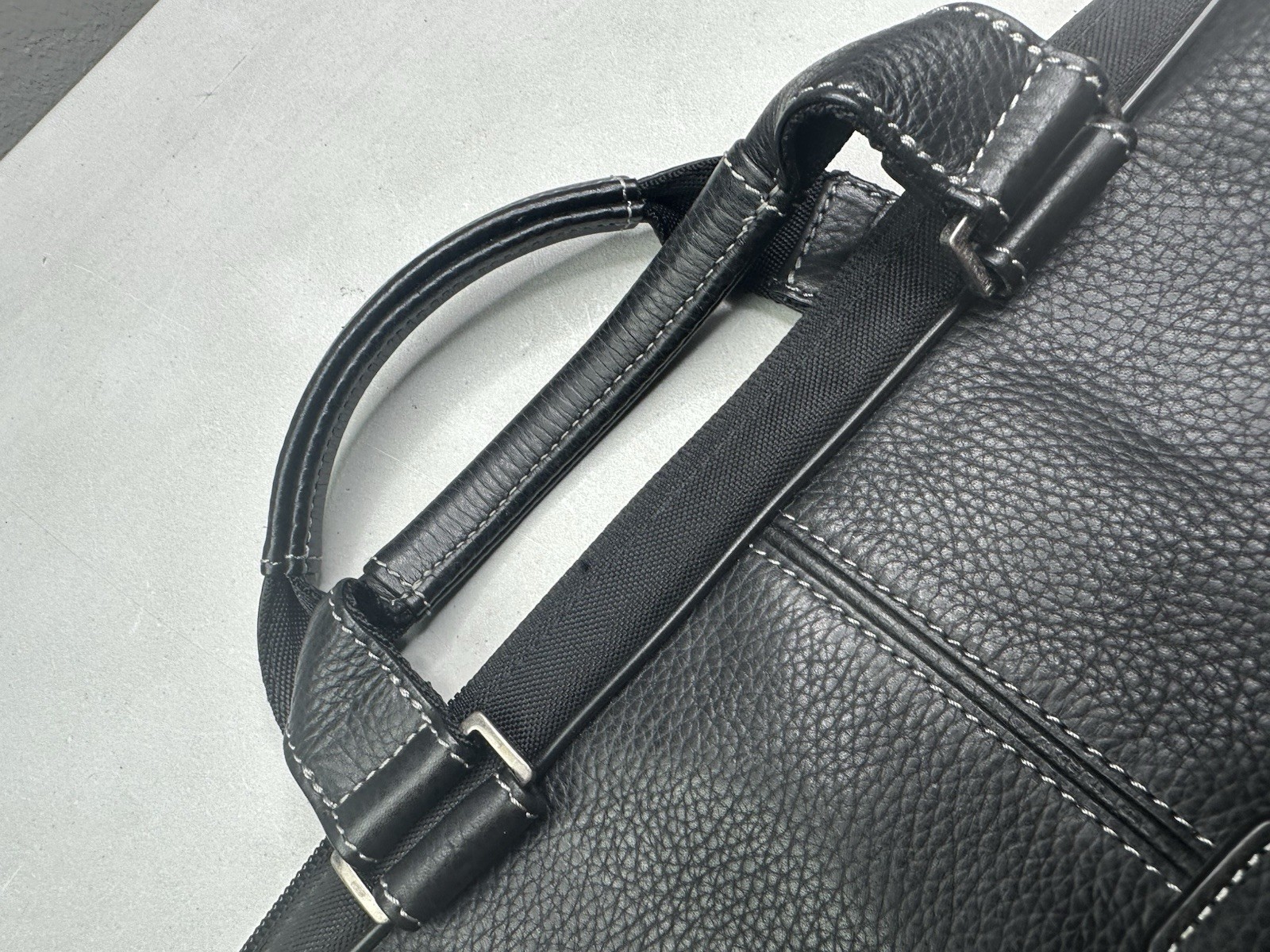 Boconi Black Tumbled Leather Briefcase Attaché Case Gray Hardware *No Strap*