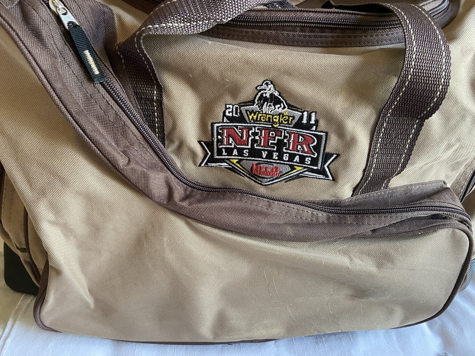 2011 Justin Boots NFR PRCA Rodeo Wrangler Las Vegas Brown Duffle Bag