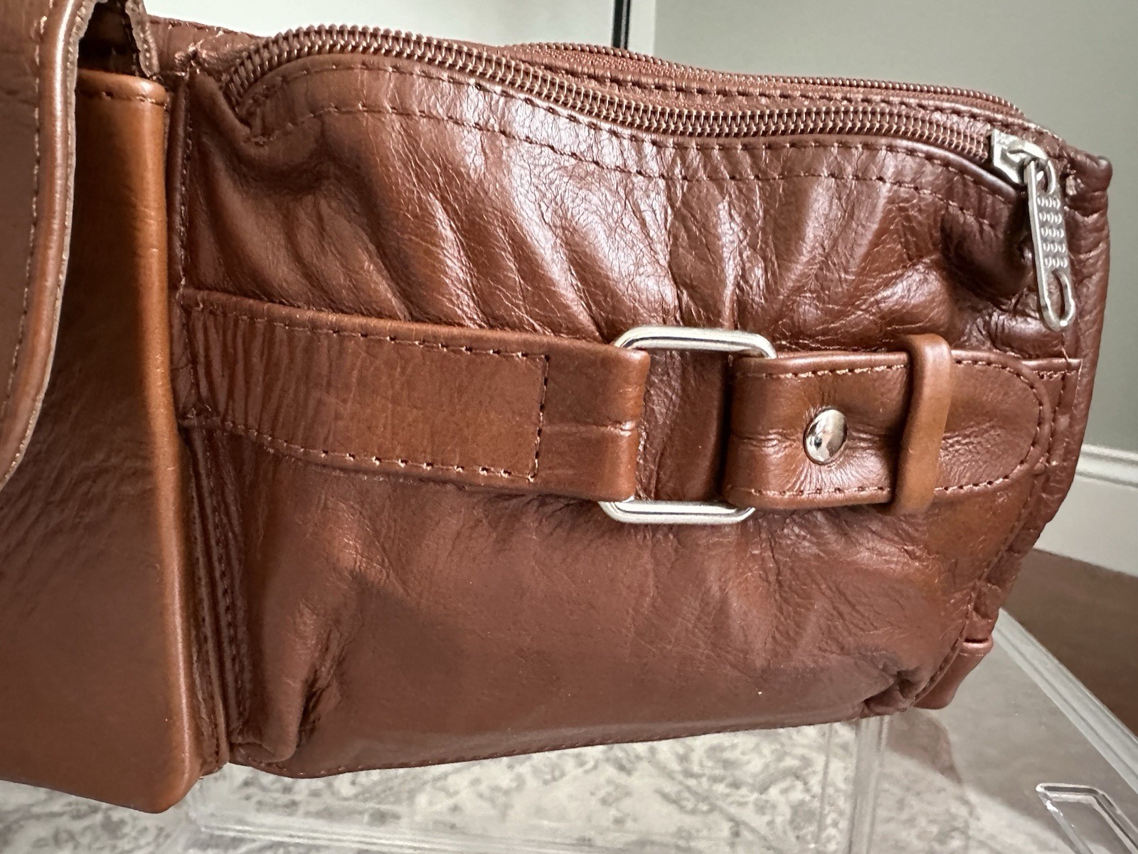 Brown Leather Fanny Pack Belt Waist Bag Women Men Unisex New Travel Sport Pouch