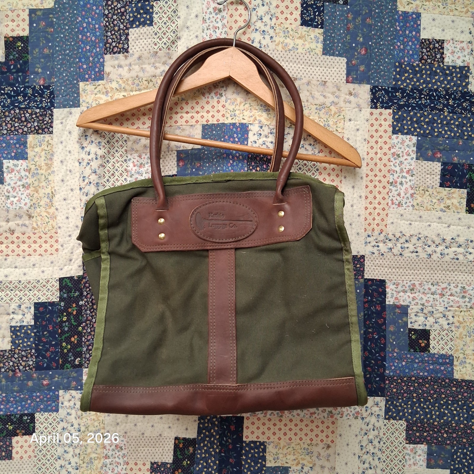 Kathio Luggage Co Canvas and Leather Green Tote Bag Commuter Field Bag 80s 90s