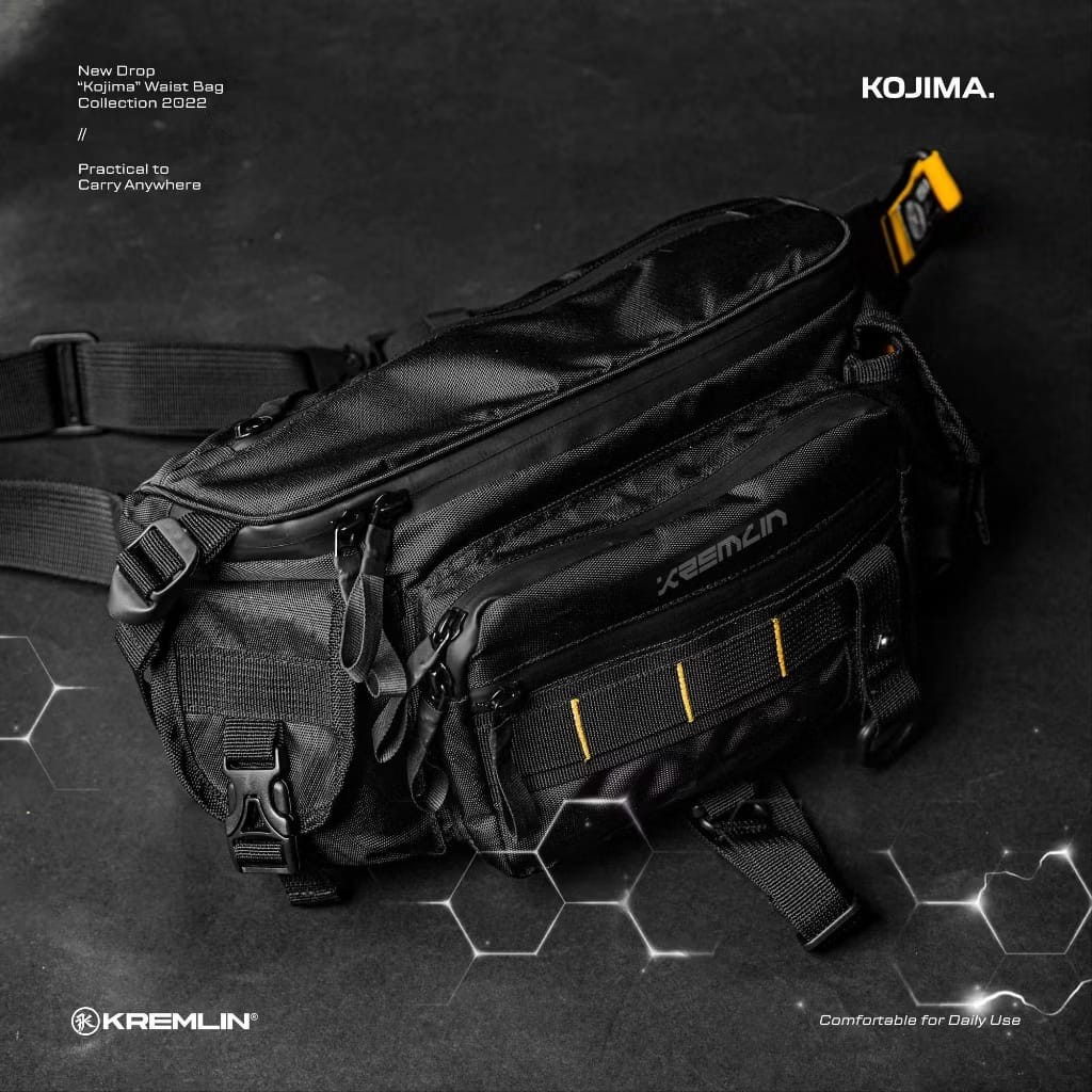 Kremlin Kojima Black Waist Sling Chest Bag Futuristic Fullzip Crossbody