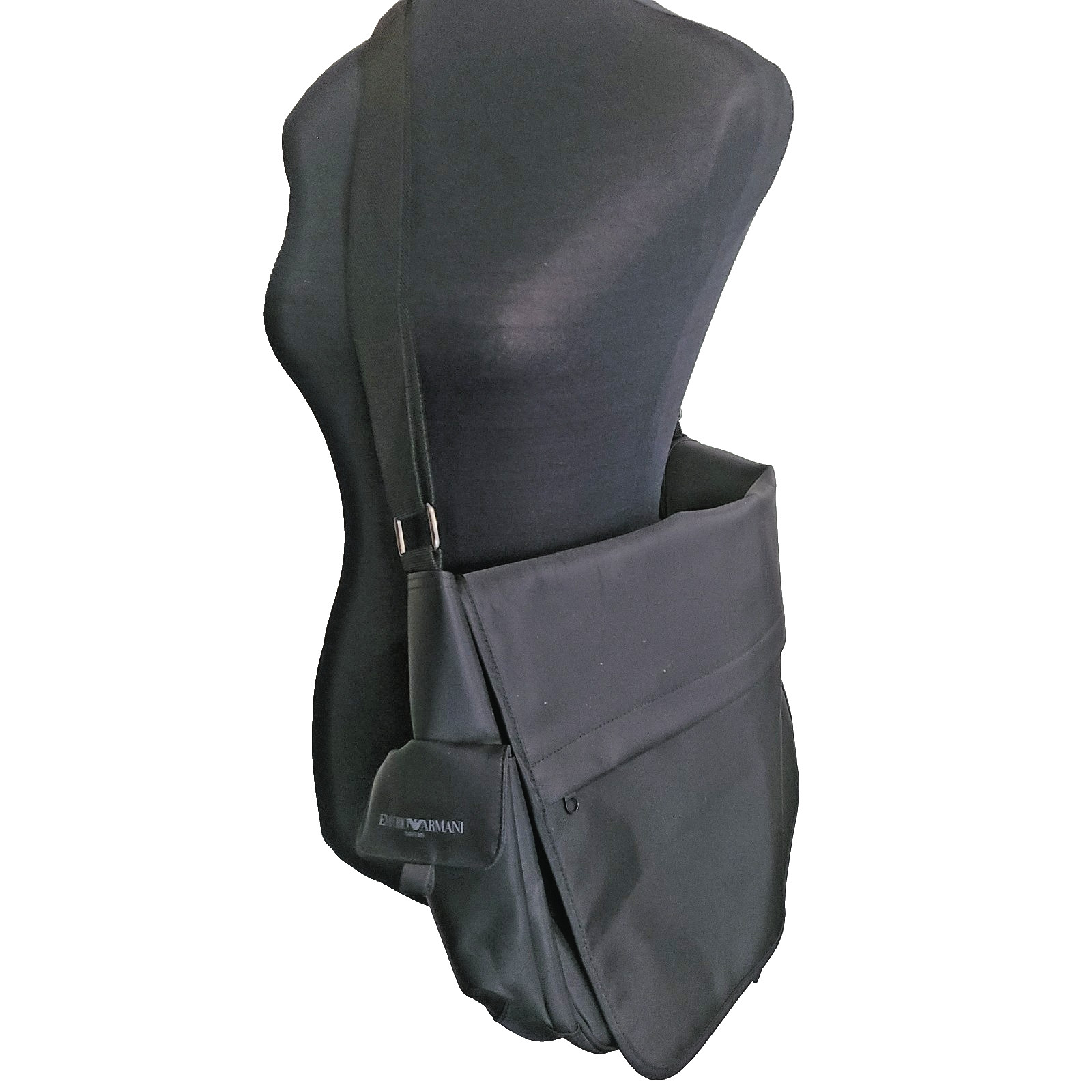 Emporio Armani Parfums Messenger Shoulder Cross Body Bag Laptop Black Nylon NWOT