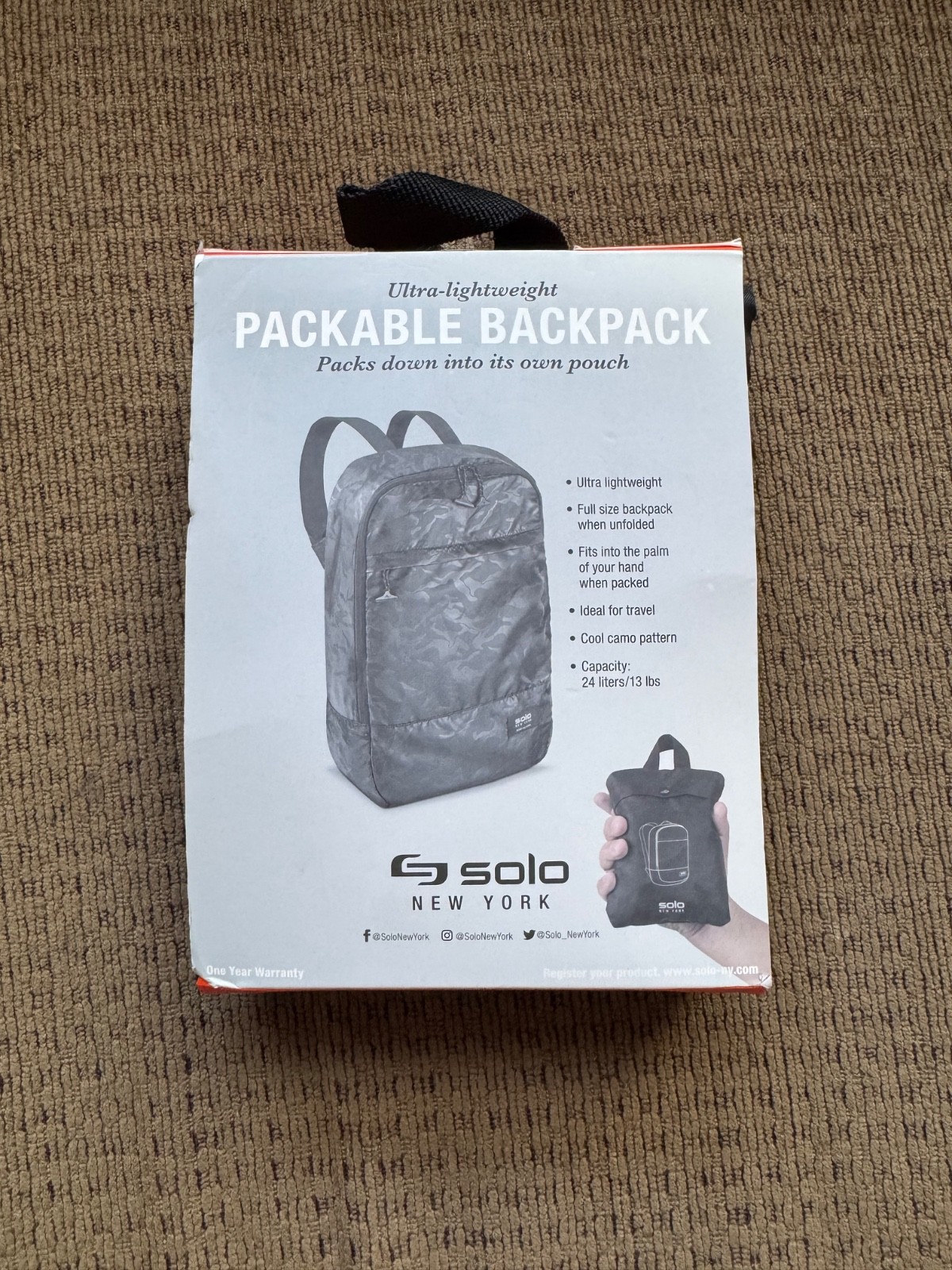 Solo New York Packable Backpack Fits 16″ Laptop – Black Camo (GRV705-4)