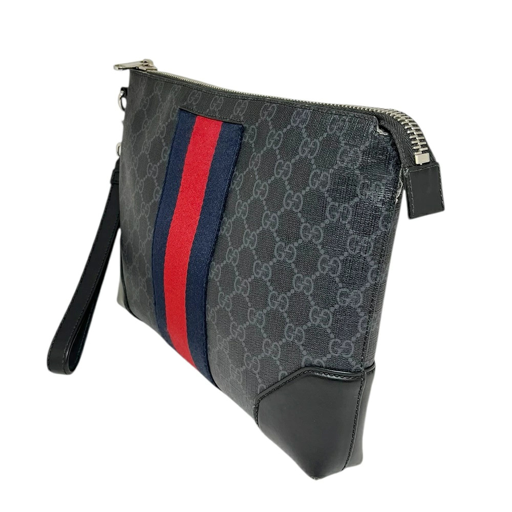 Gucci 523603 Clutch Bag GG Supreme Canvas Black