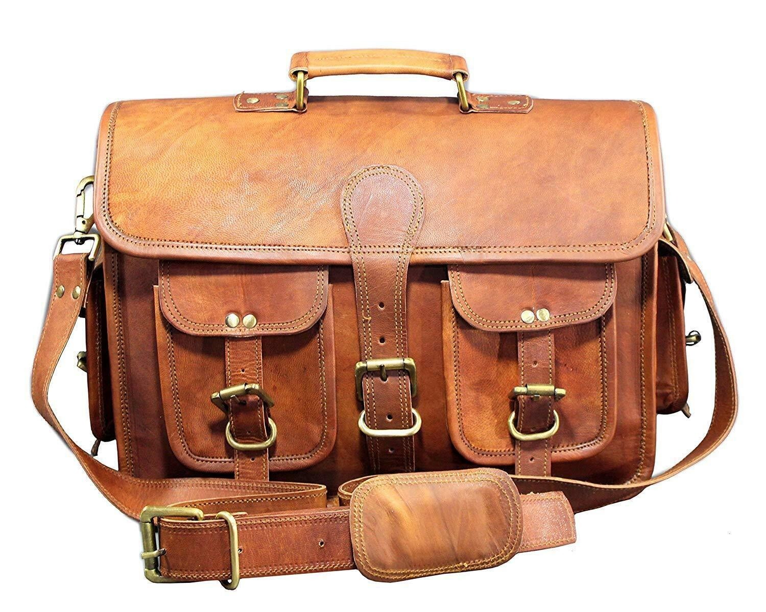 Goatskin Leather Bag Genuine Messenger Laptop Mens Brown Vintage Genuine Cros…