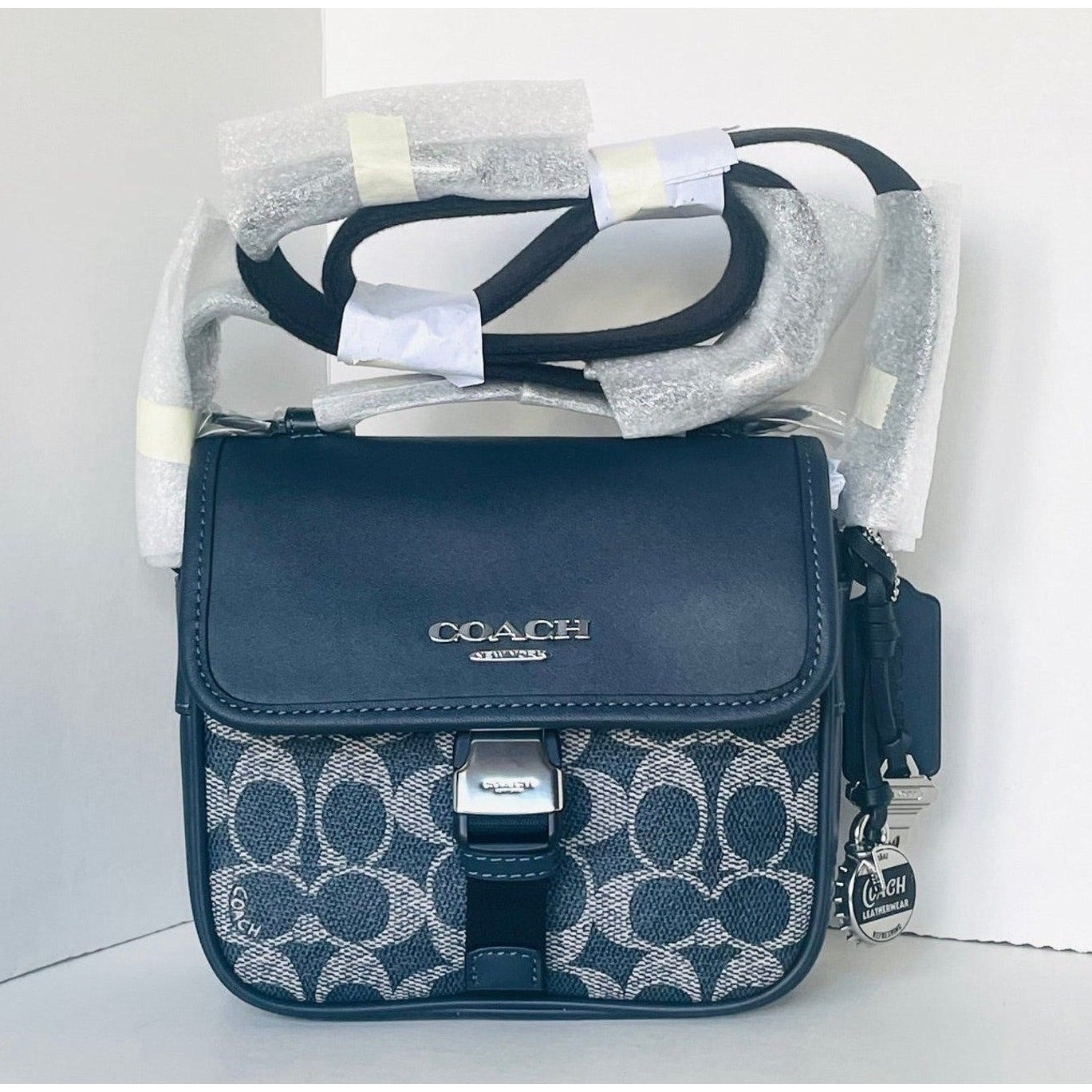 Coach Racer Crossbody Bag Blue Denim Signature Canvas with Charms CEB25